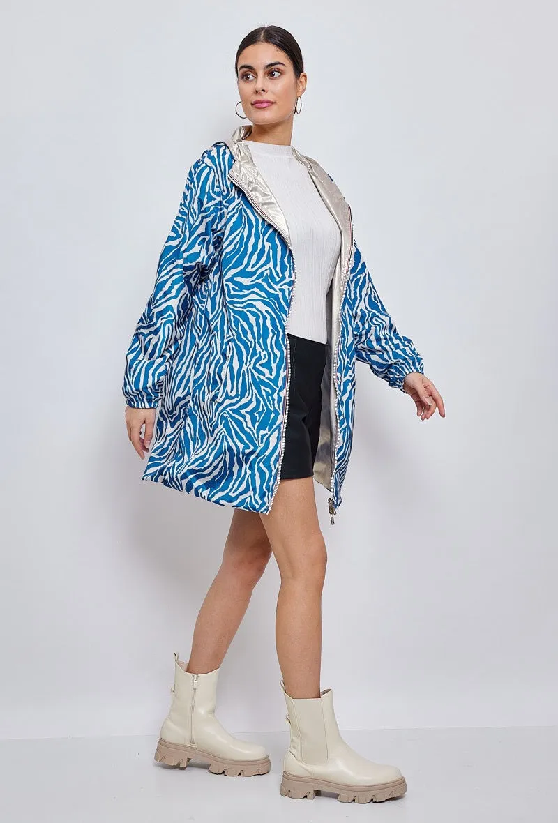 Parka mi-long motifs zèbre