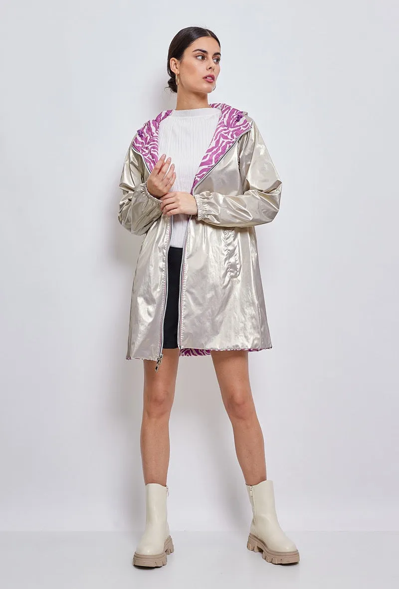 Parka mi-long motifs zèbre
