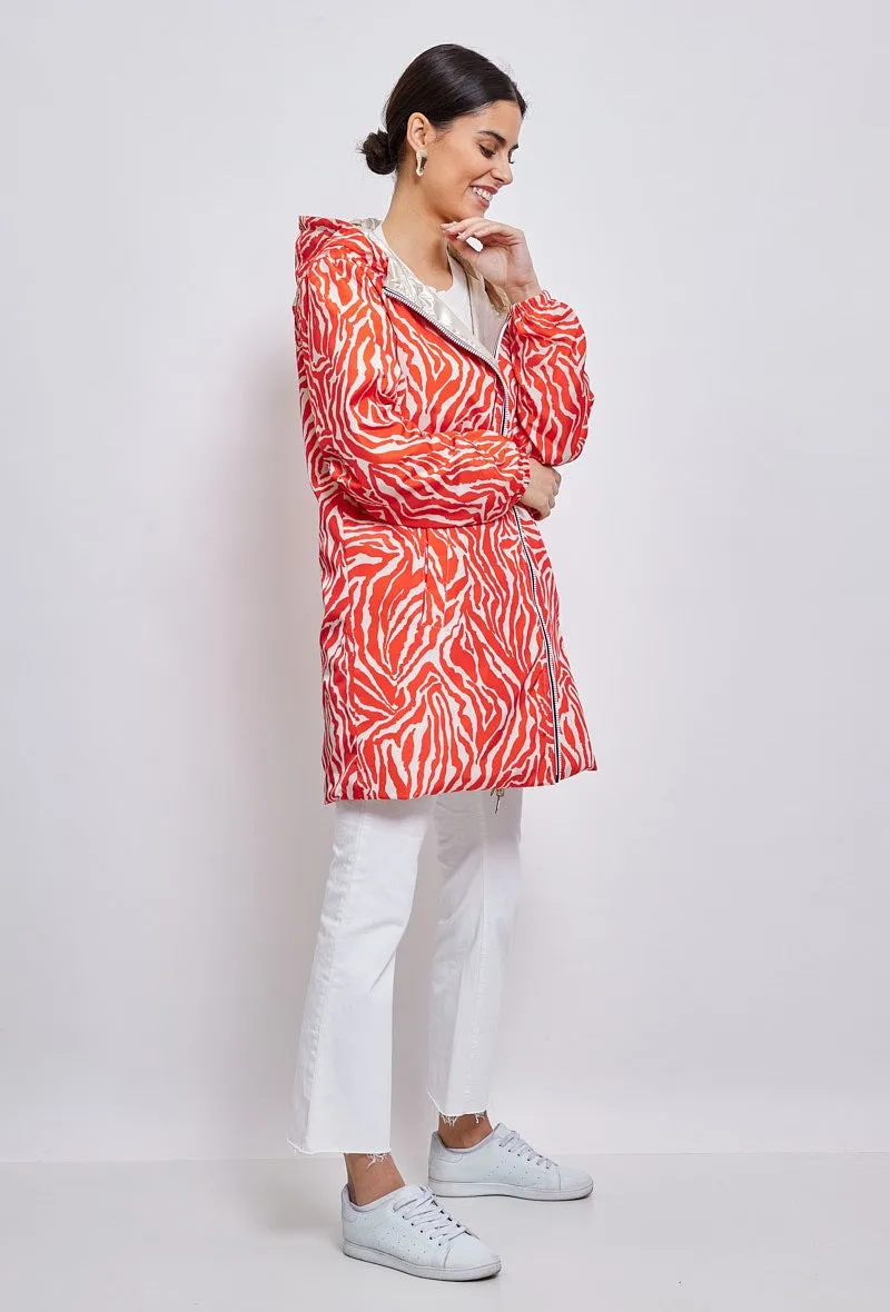 Parka mi-long motifs zèbre