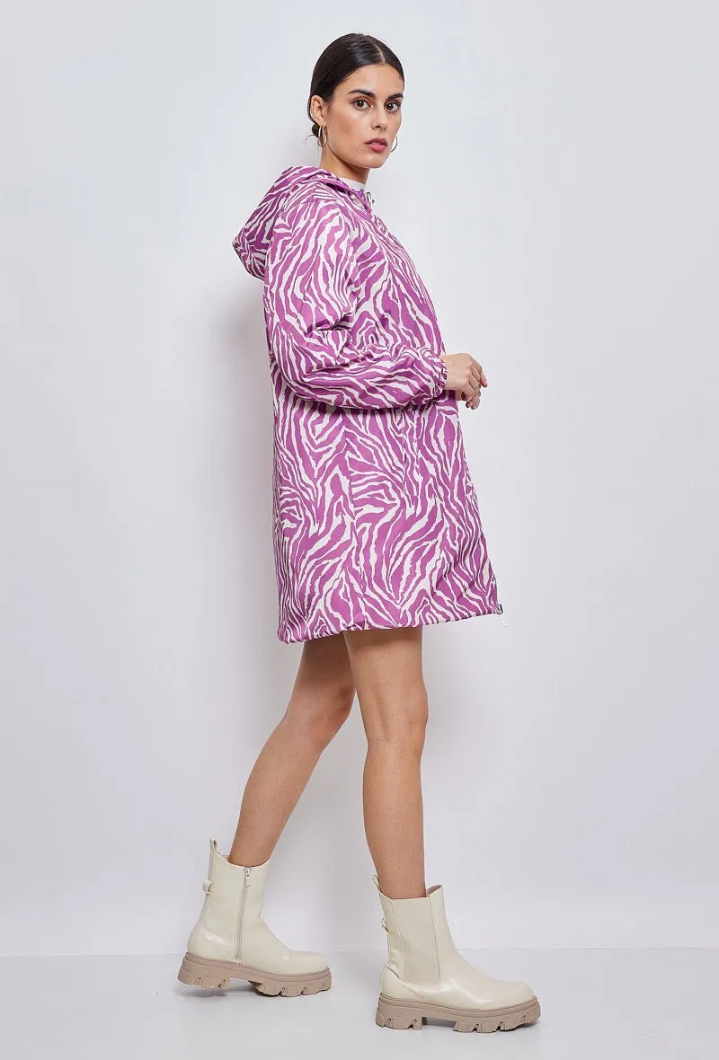 Parka mi-long motifs zèbre