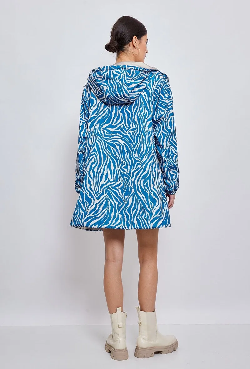 Parka mi-long motifs zèbre