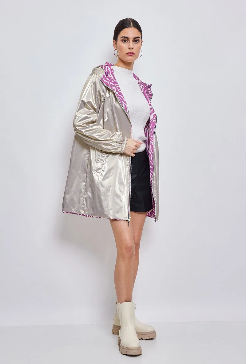 Parka mi-long motifs zèbre