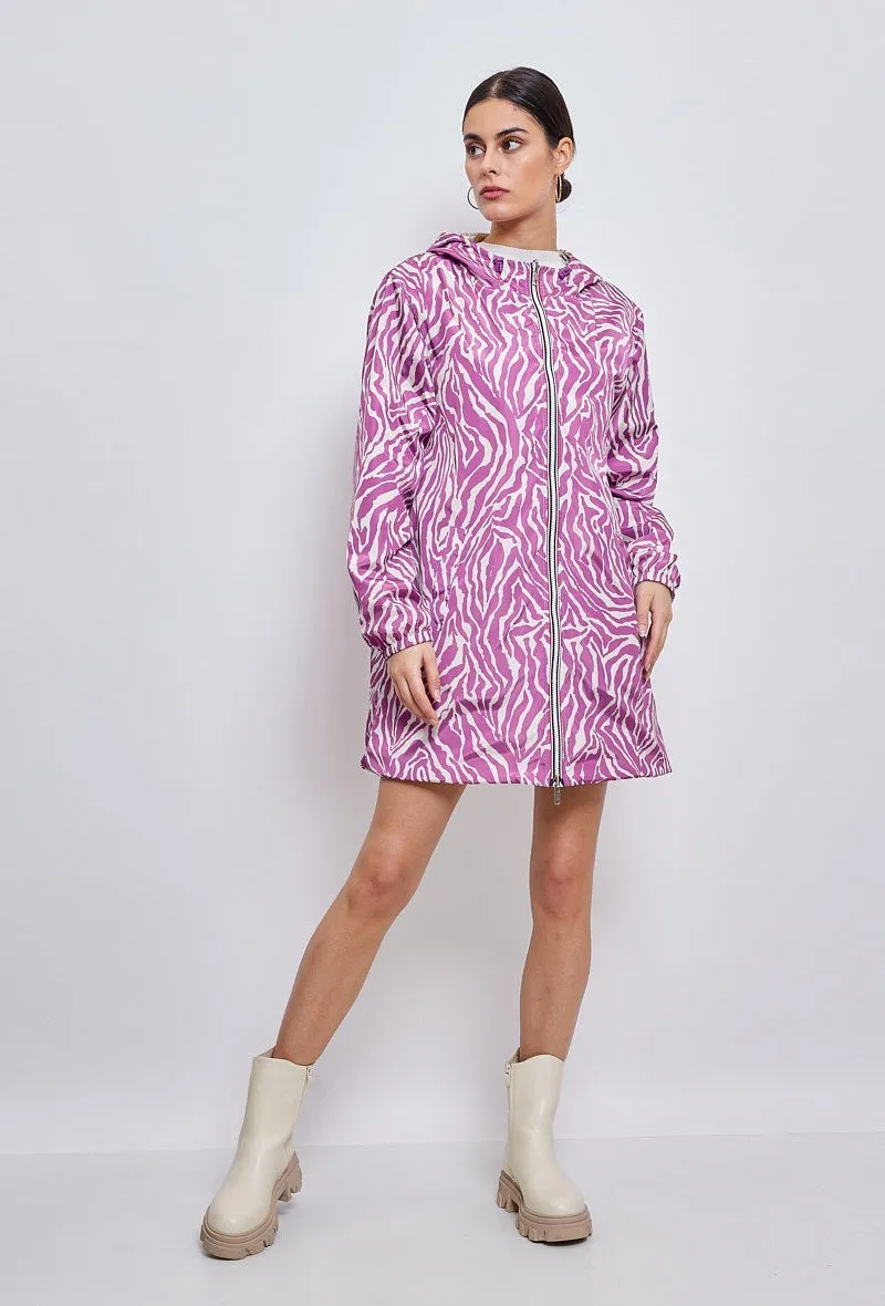 Parka mi-long motifs zèbre