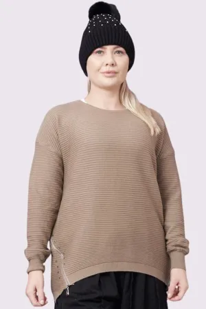 Plain Side Zip Detail Knit Top