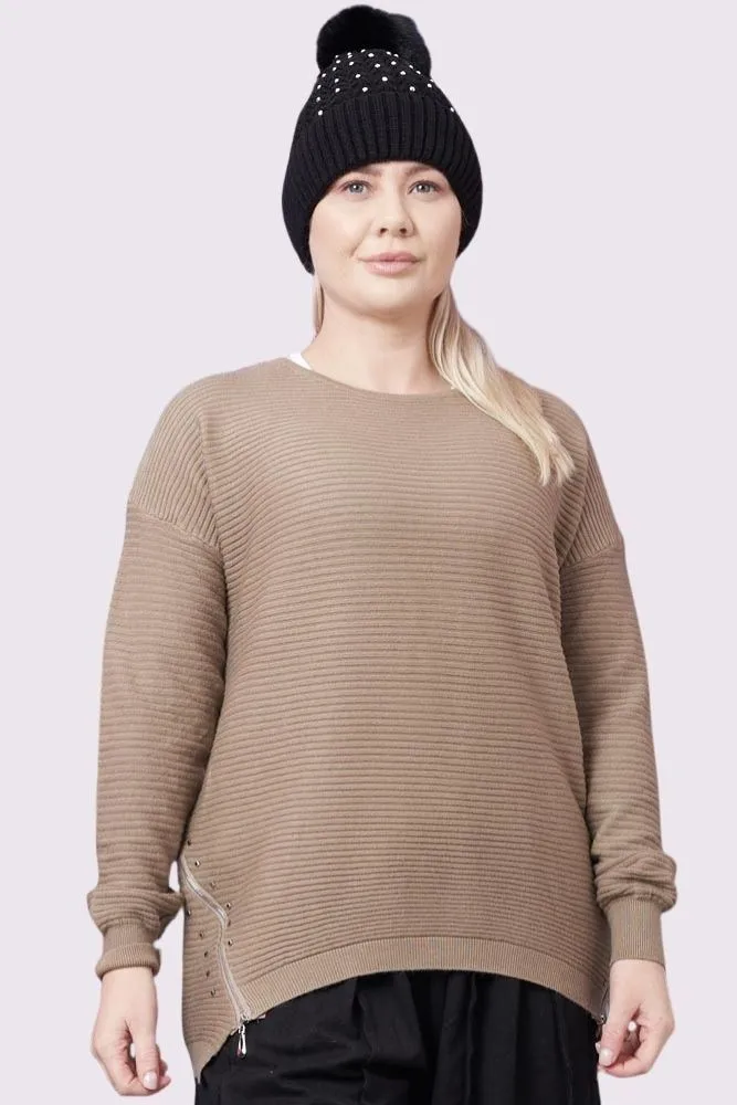 Plain Side Zip Detail Knit Top