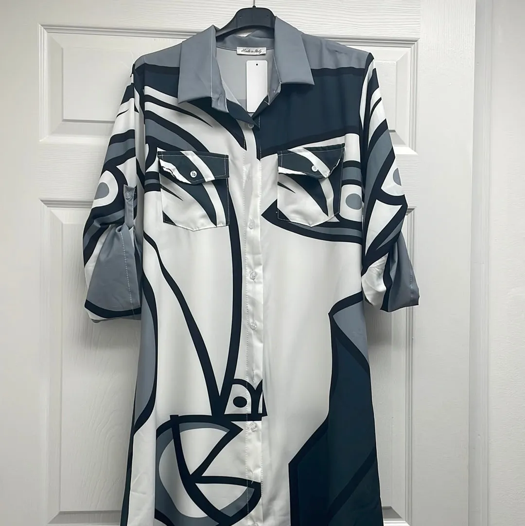 Printed long shirt with Pockets.