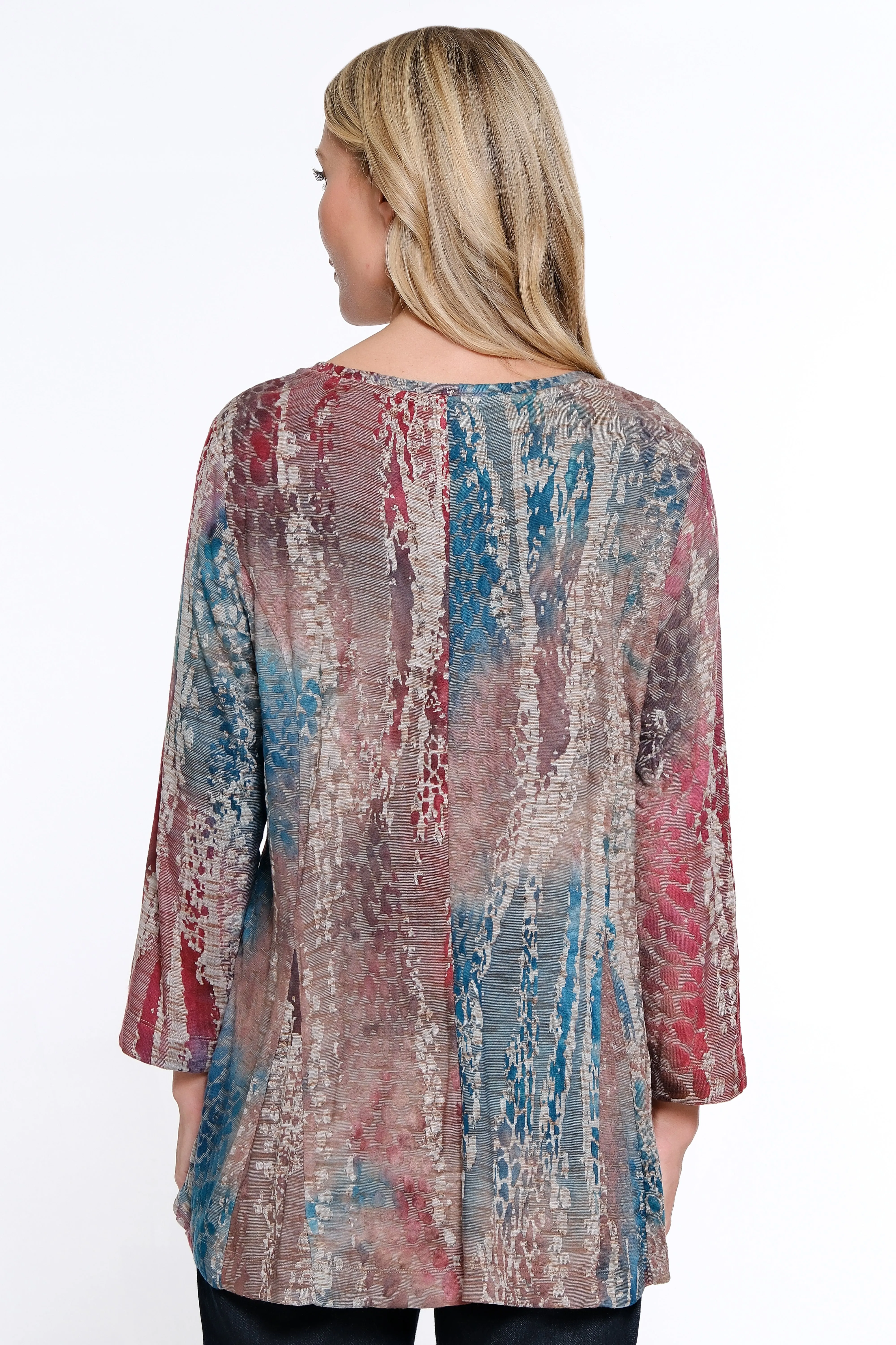 Printed Woven Burnout Button Front Tunic - Petite - Multi