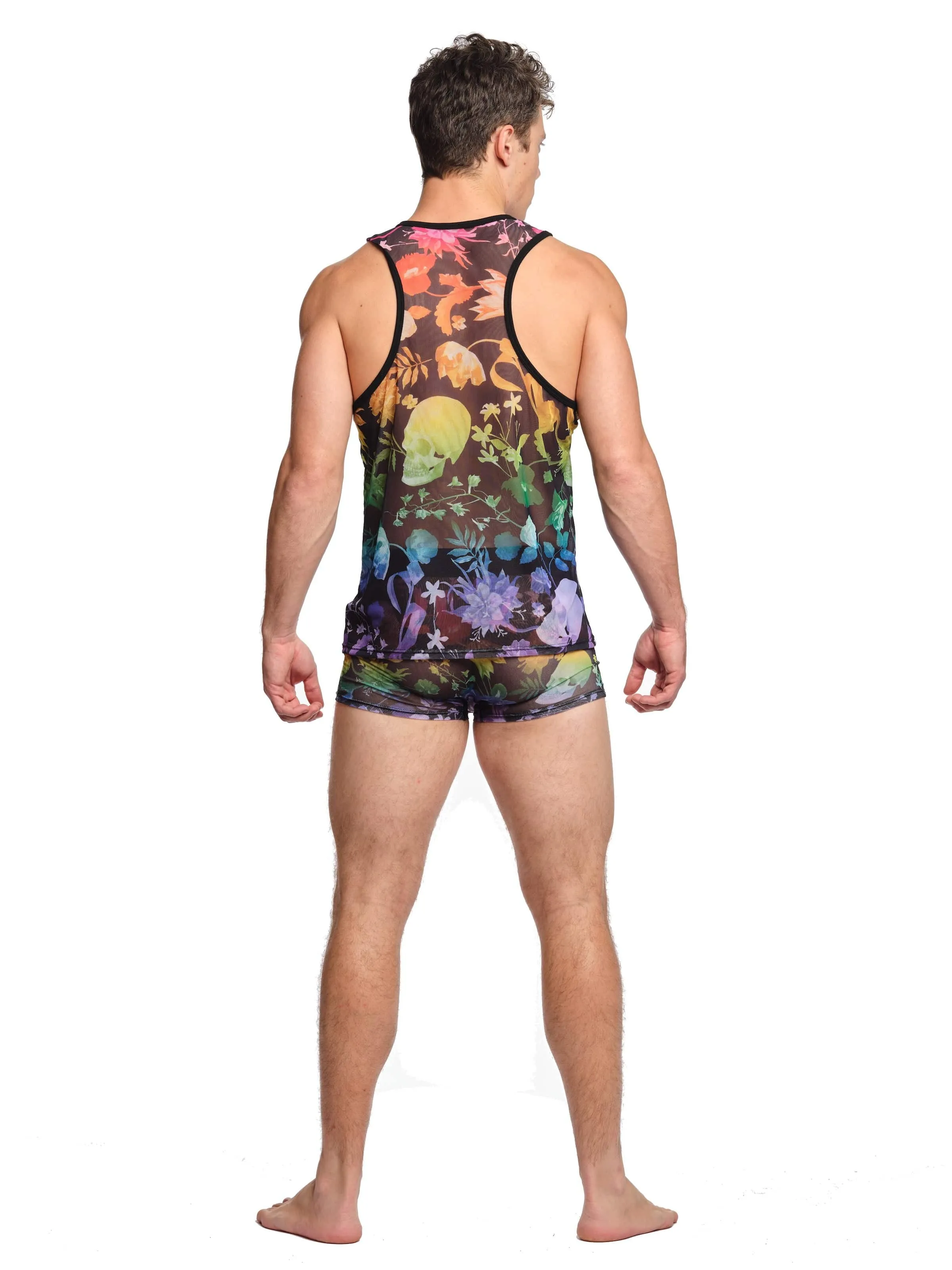 Rainbow Dutch Floral Mesh Tank Black