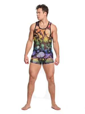 Rainbow Dutch Floral Mesh Tank Black