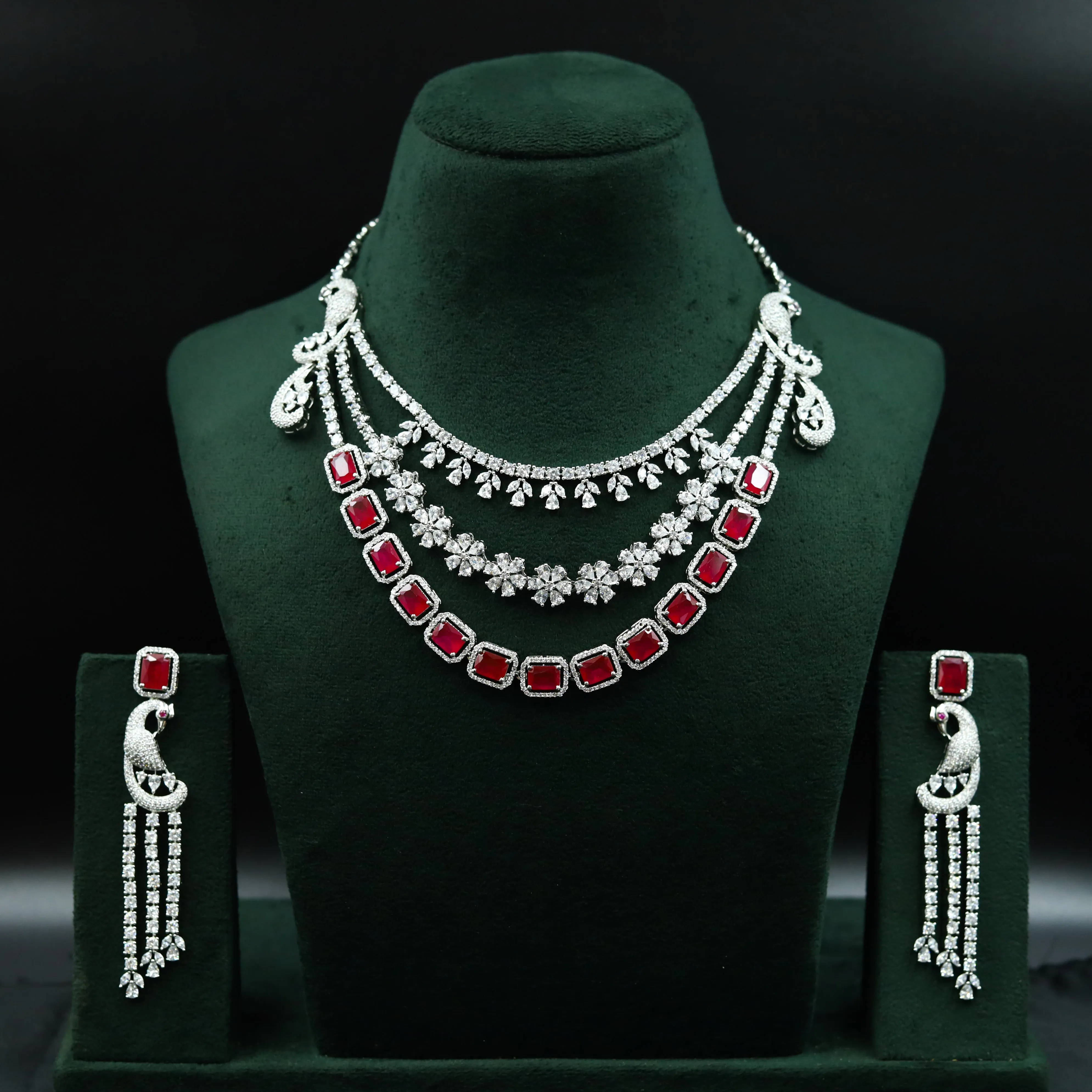 Round Neck Zircon/AD Necklace Set 12547-28
