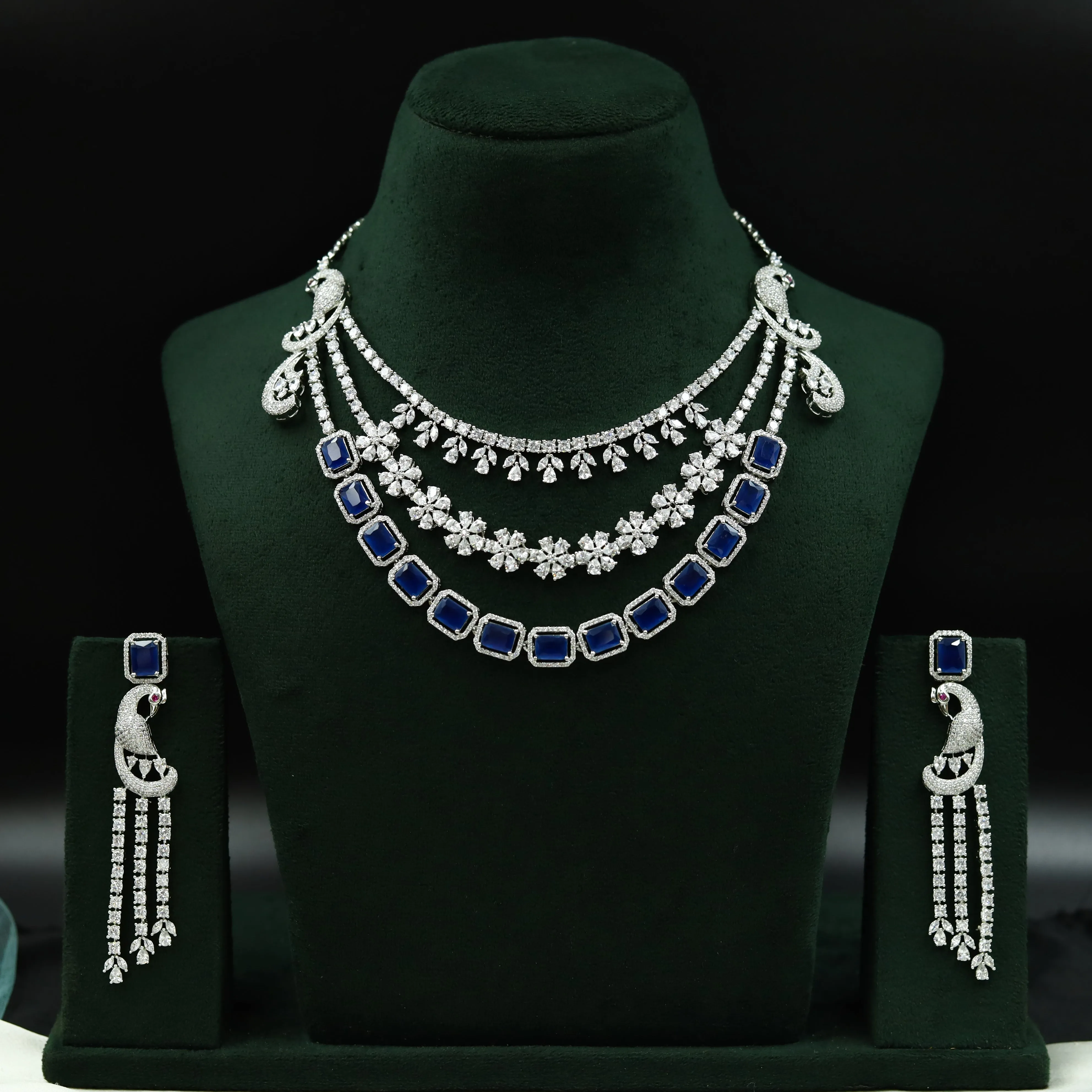 Round Neck Zircon/AD Necklace Set 12547-28