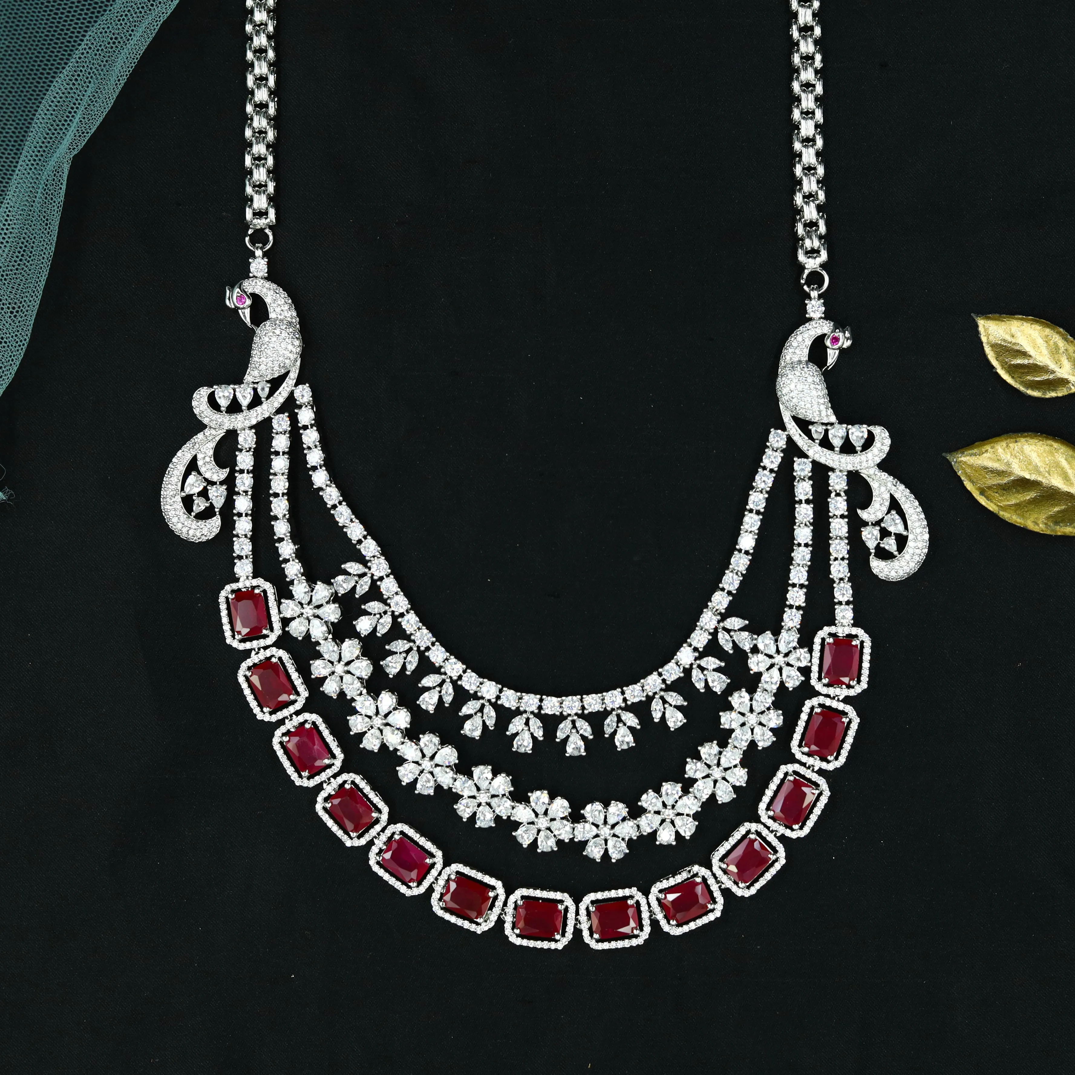 Round Neck Zircon/AD Necklace Set 12547-28