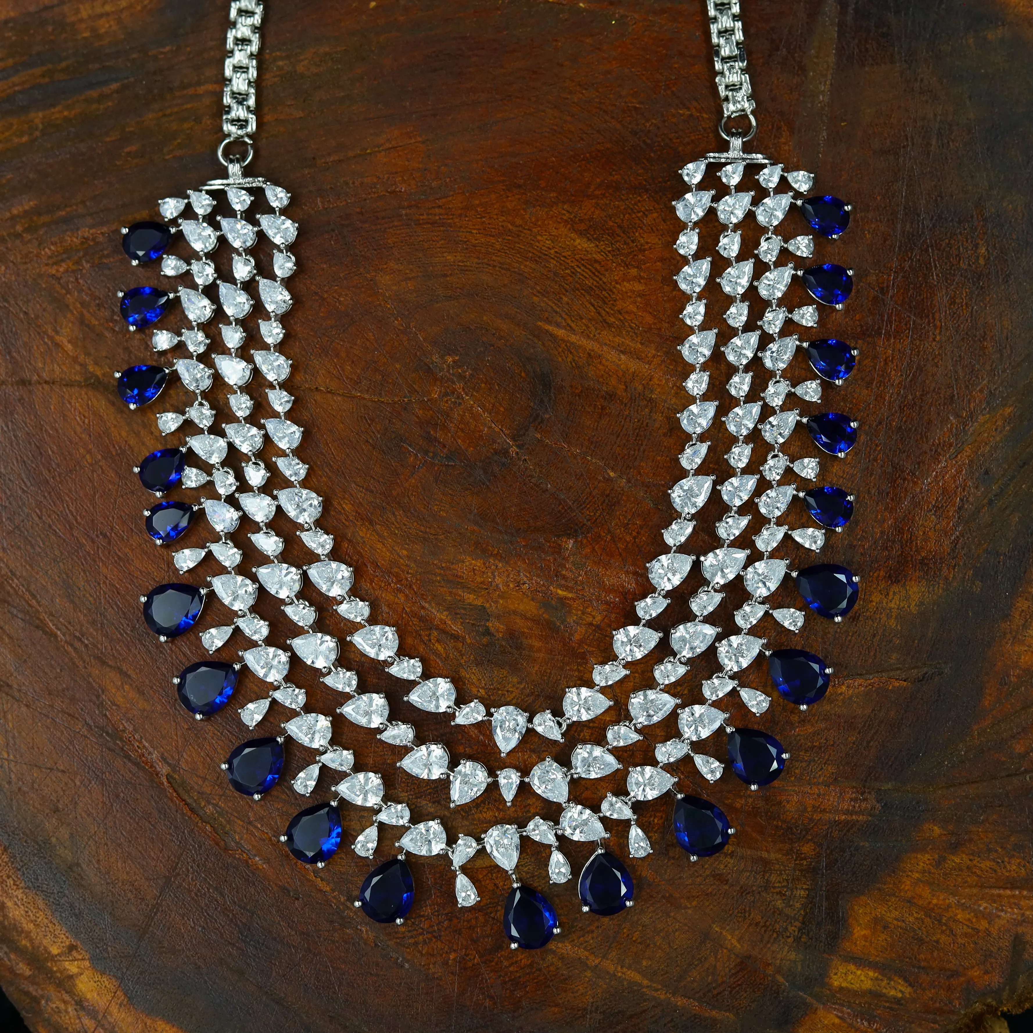 Round Neck Zircon/AD Necklace Set 12803-68
