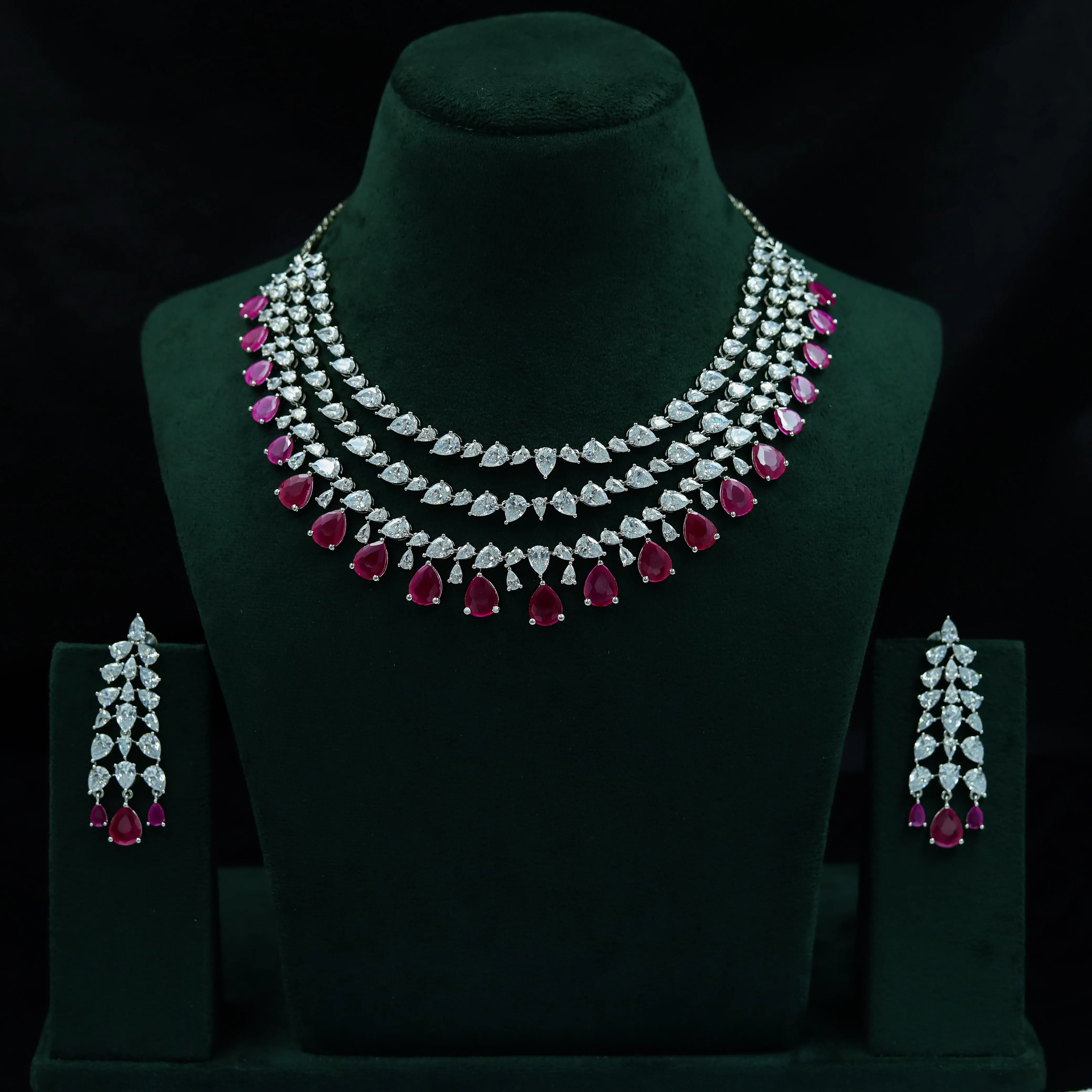 Round Neck Zircon/AD Necklace Set 12803-68