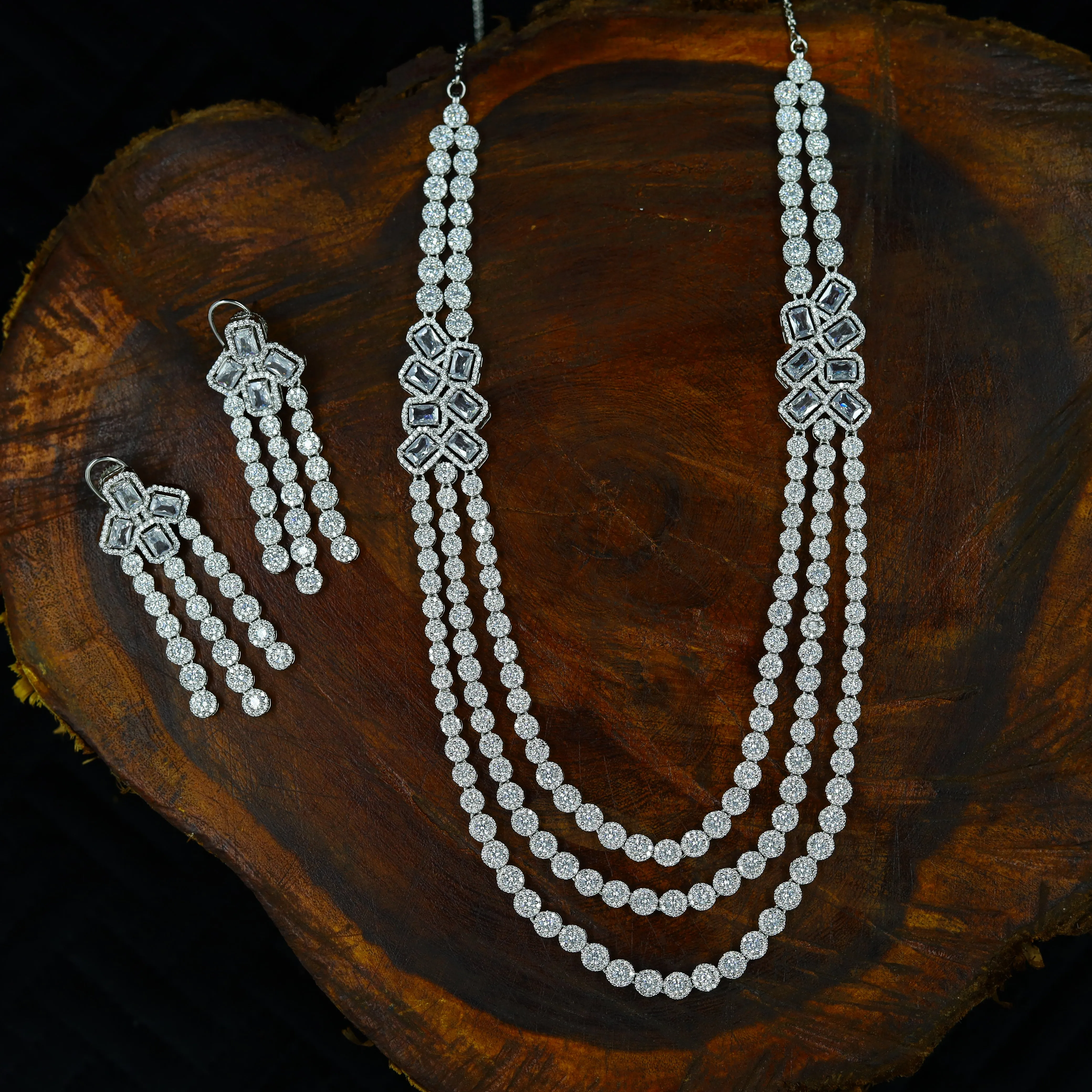 Round Neck Zircon/AD Necklace Set 12804-68