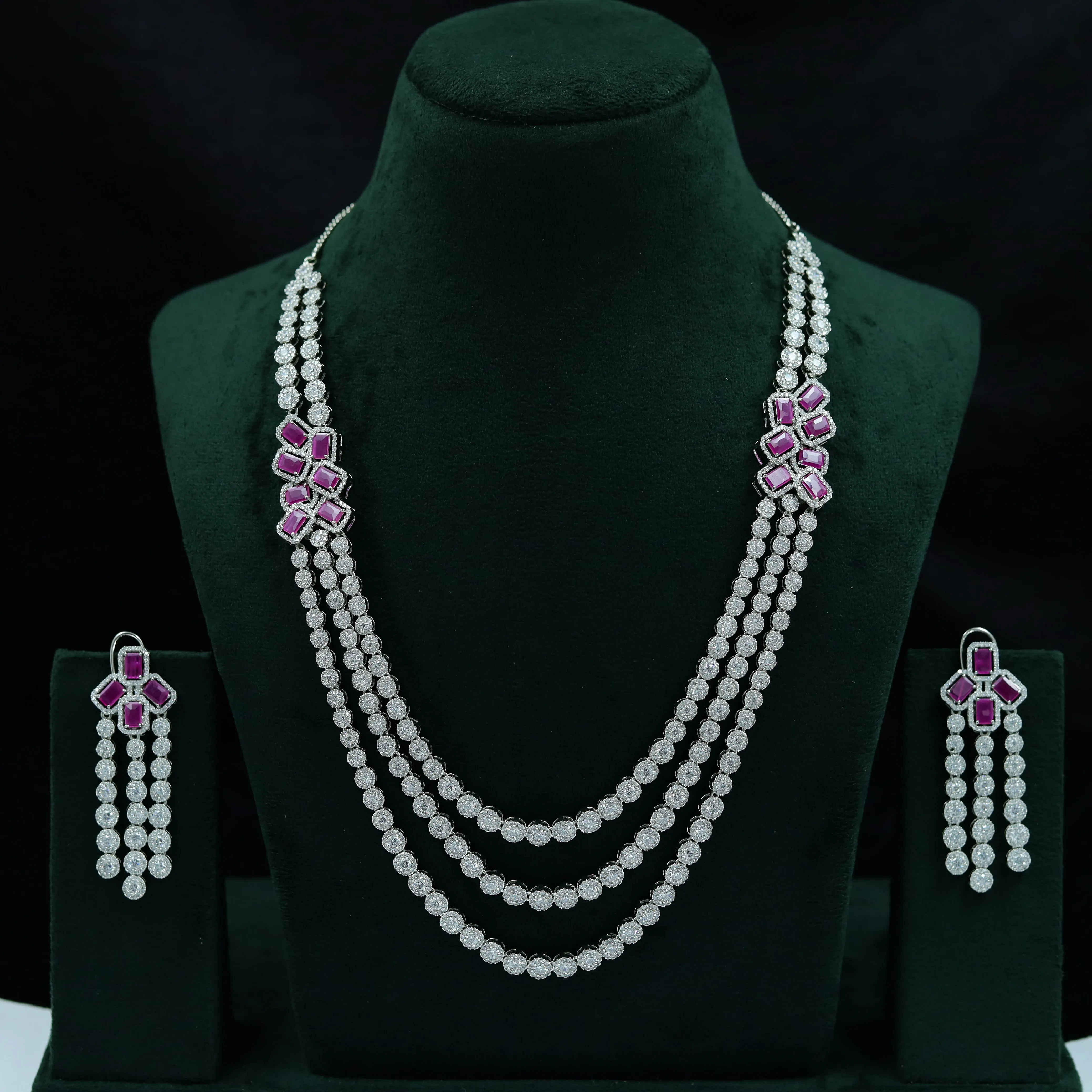 Round Neck Zircon/AD Necklace Set 12804-68