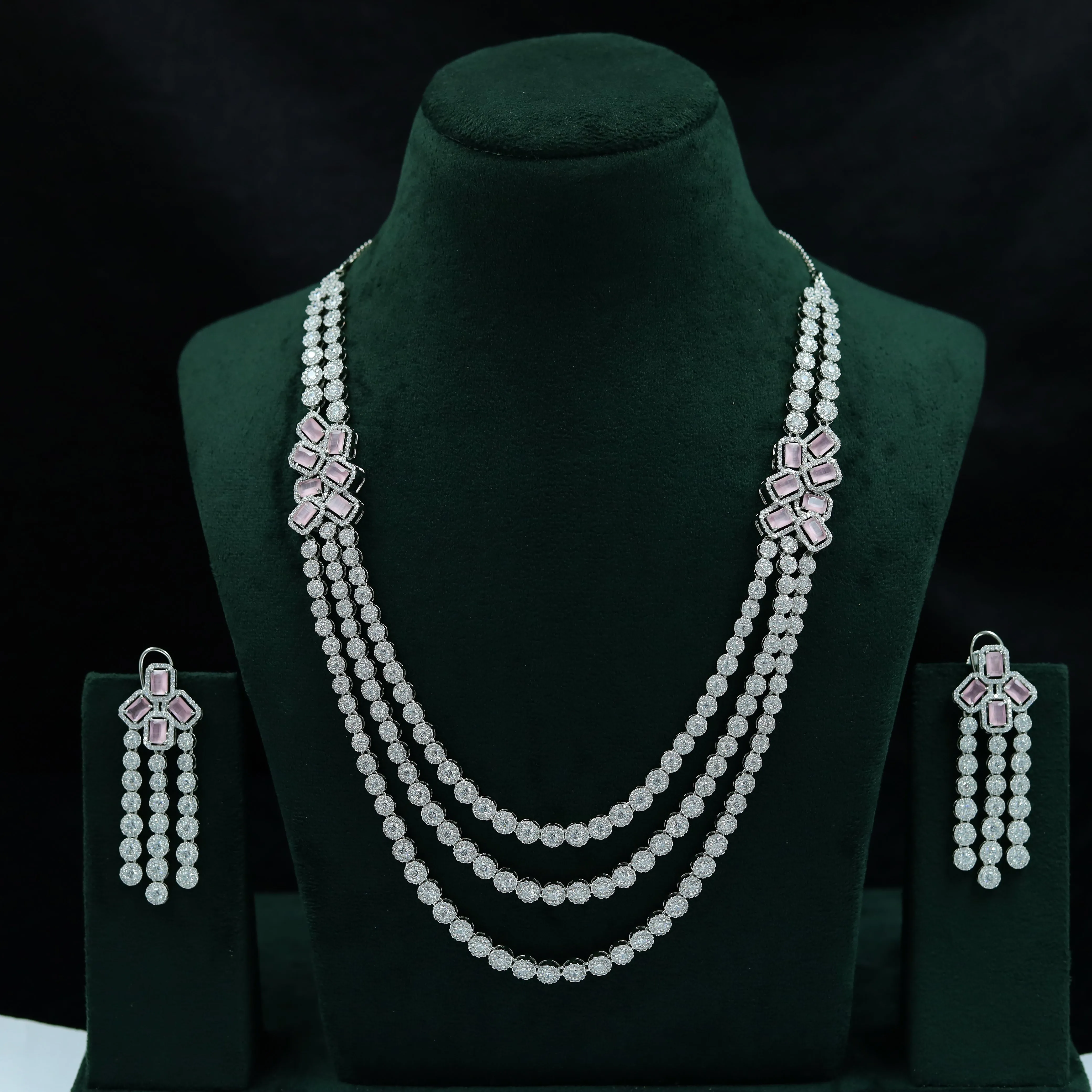 Round Neck Zircon/AD Necklace Set 12804-68