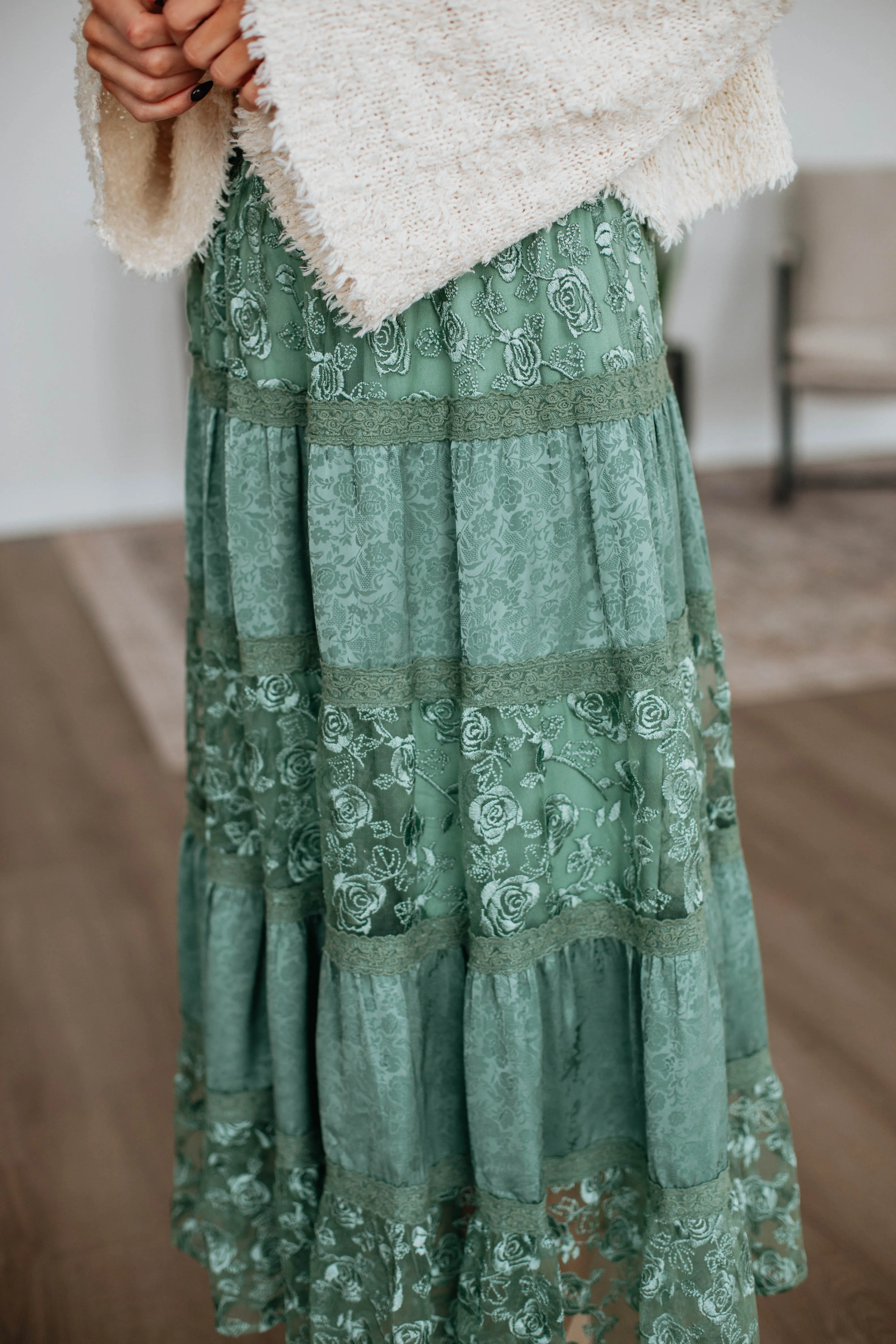 Serene Lace Maxi Skirt - Dark Sage