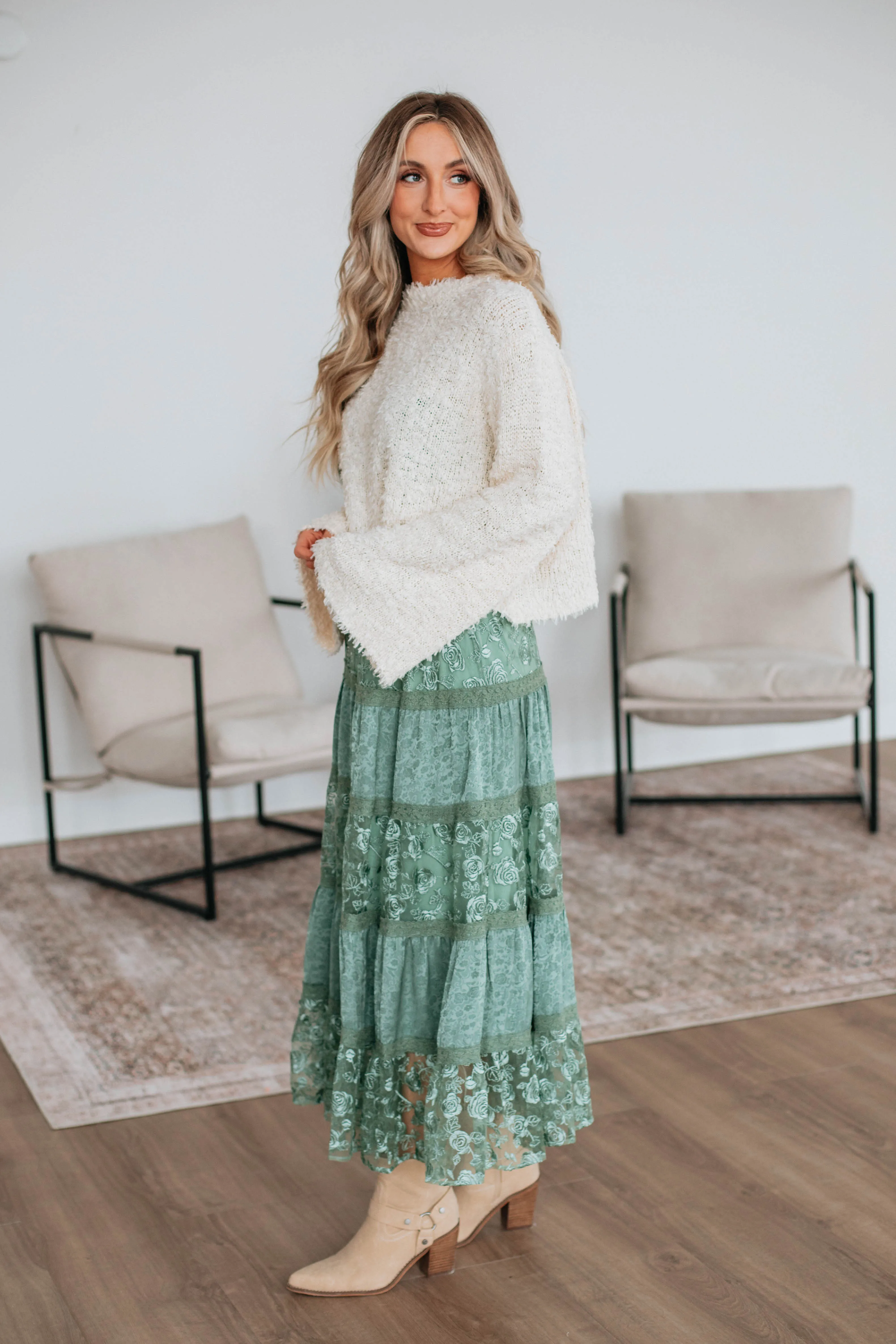 Serene Lace Maxi Skirt - Dark Sage