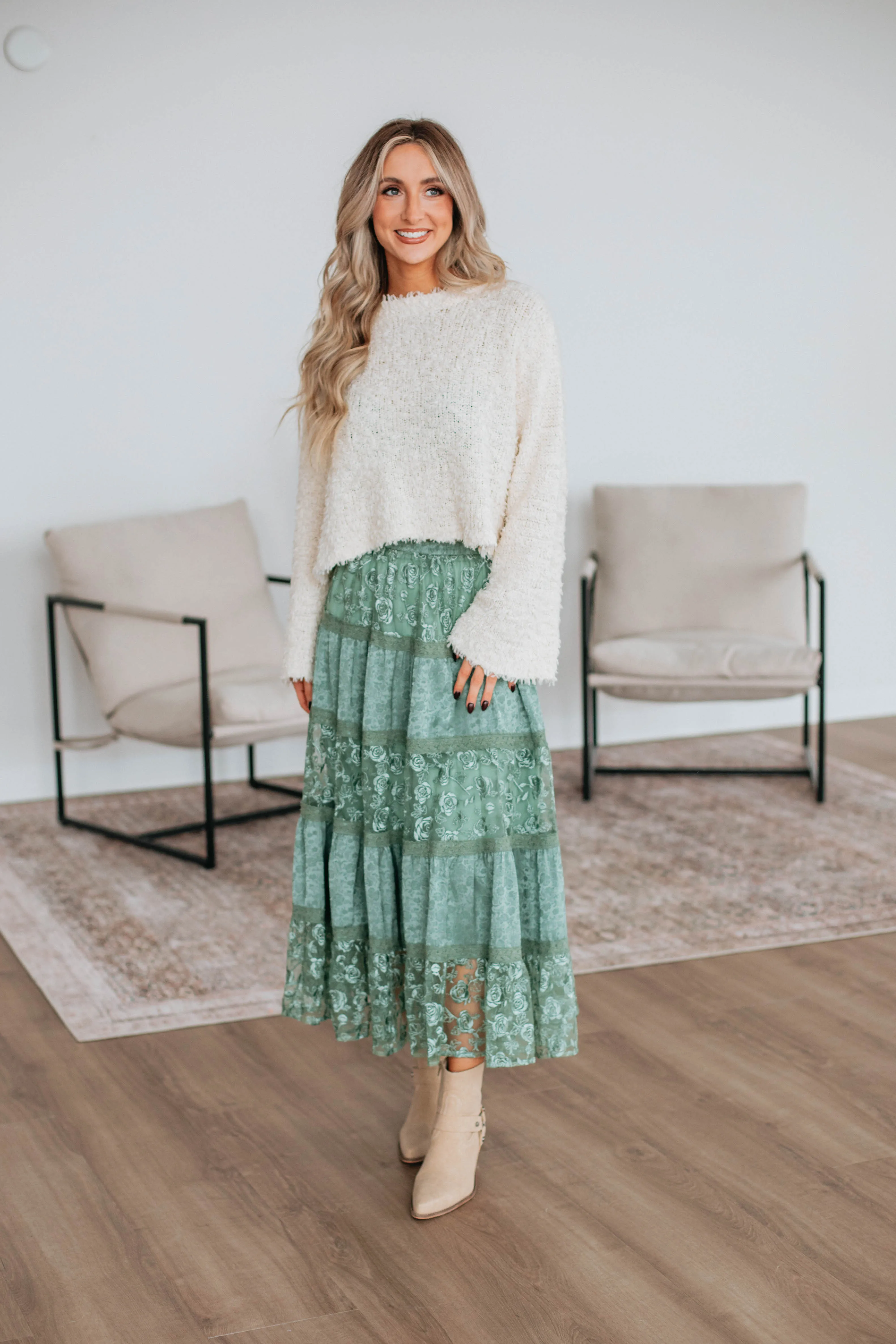 Serene Lace Maxi Skirt - Dark Sage