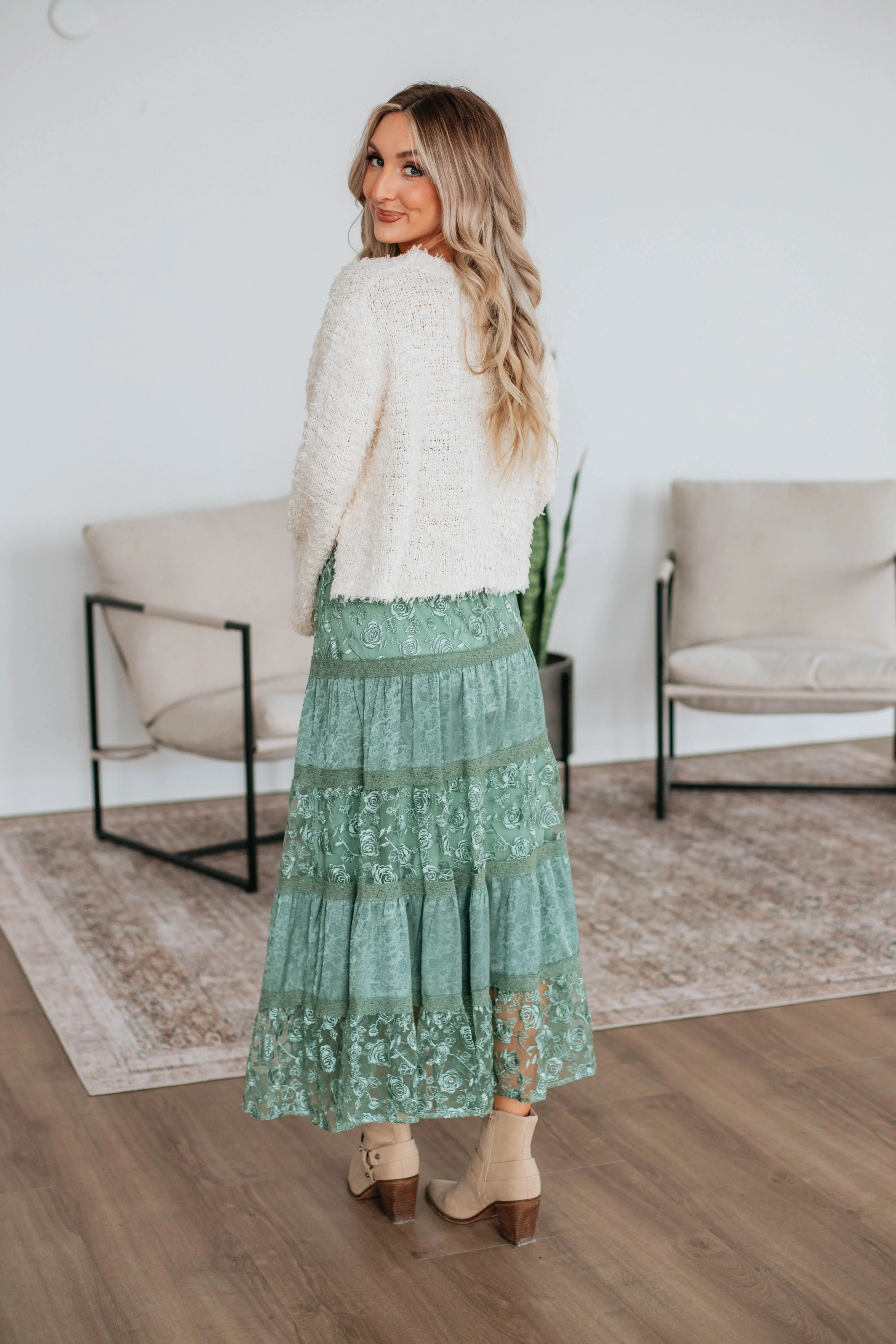 Serene Lace Maxi Skirt - Dark Sage