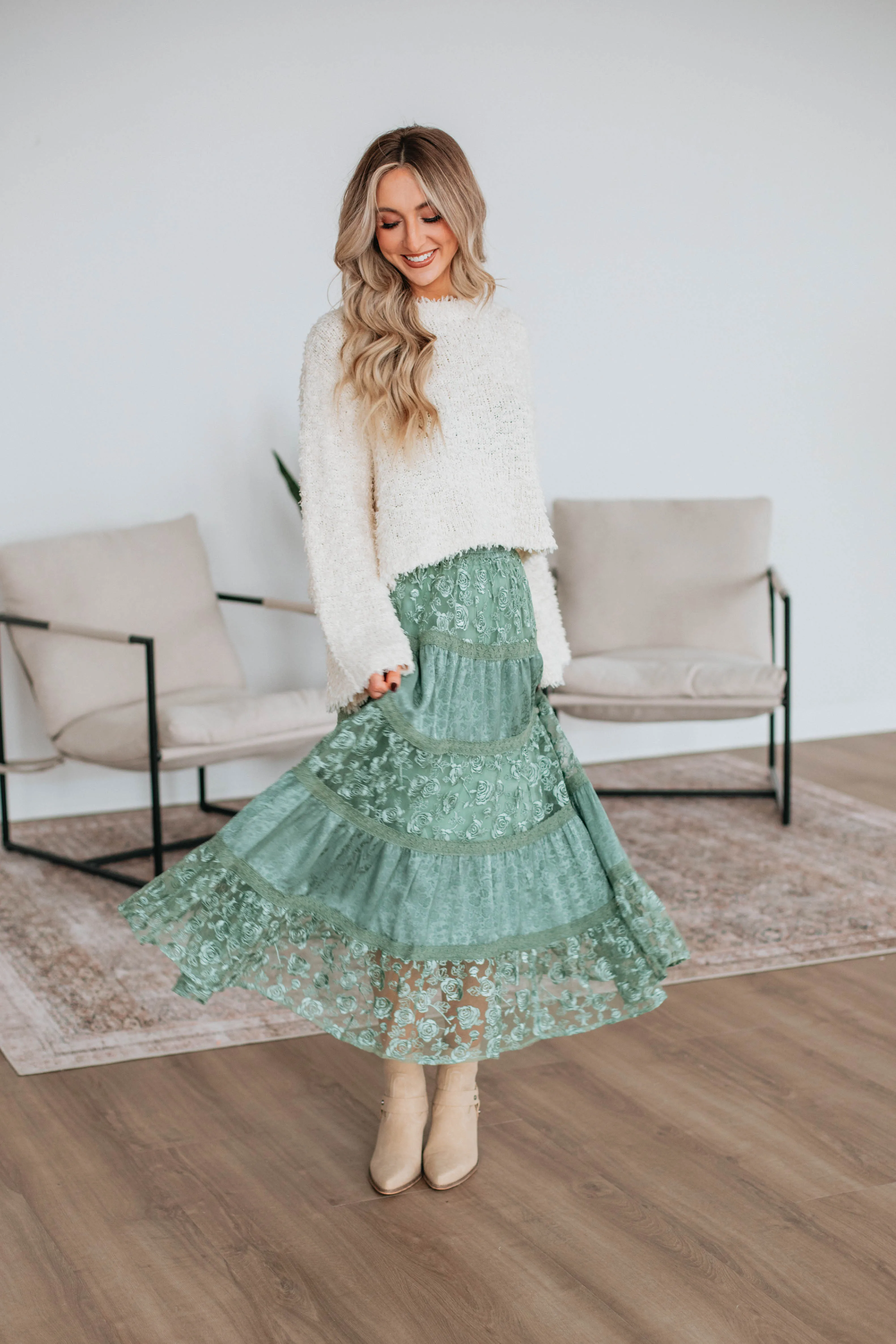 Serene Lace Maxi Skirt - Dark Sage