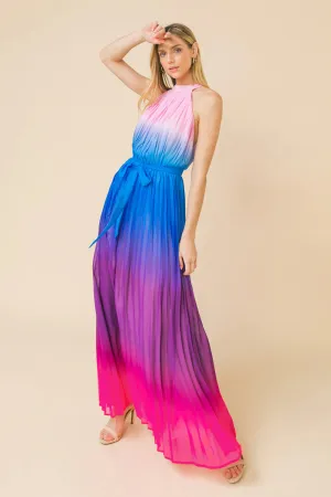 Sheer Pleated Ombre Maxi