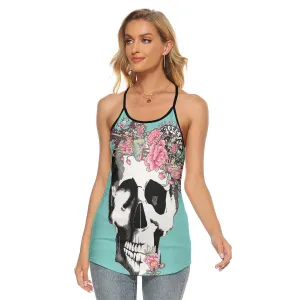 Skull   Flower Teal Crisscut Racerback Tank