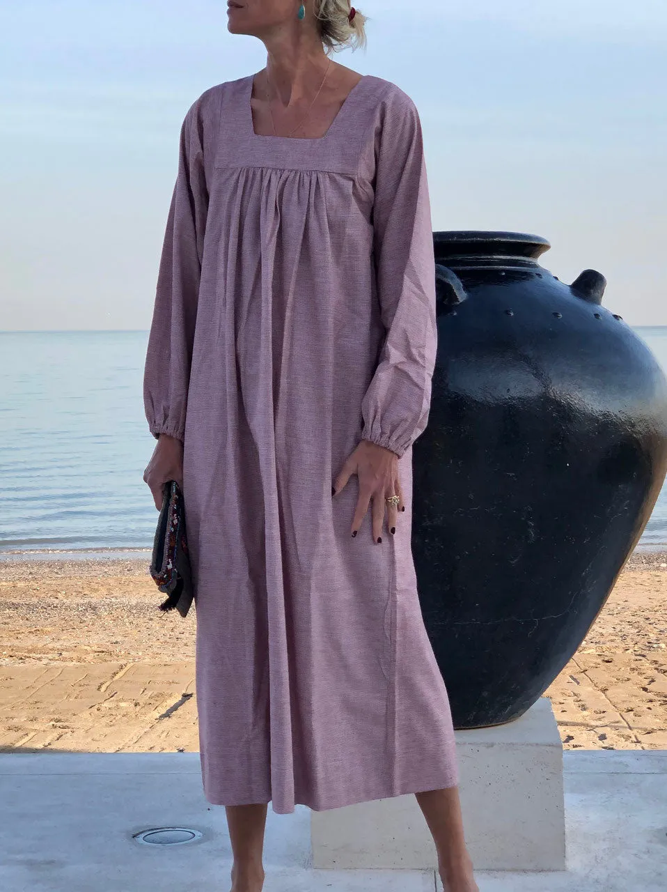 Solid Color Long Sleeve Dress