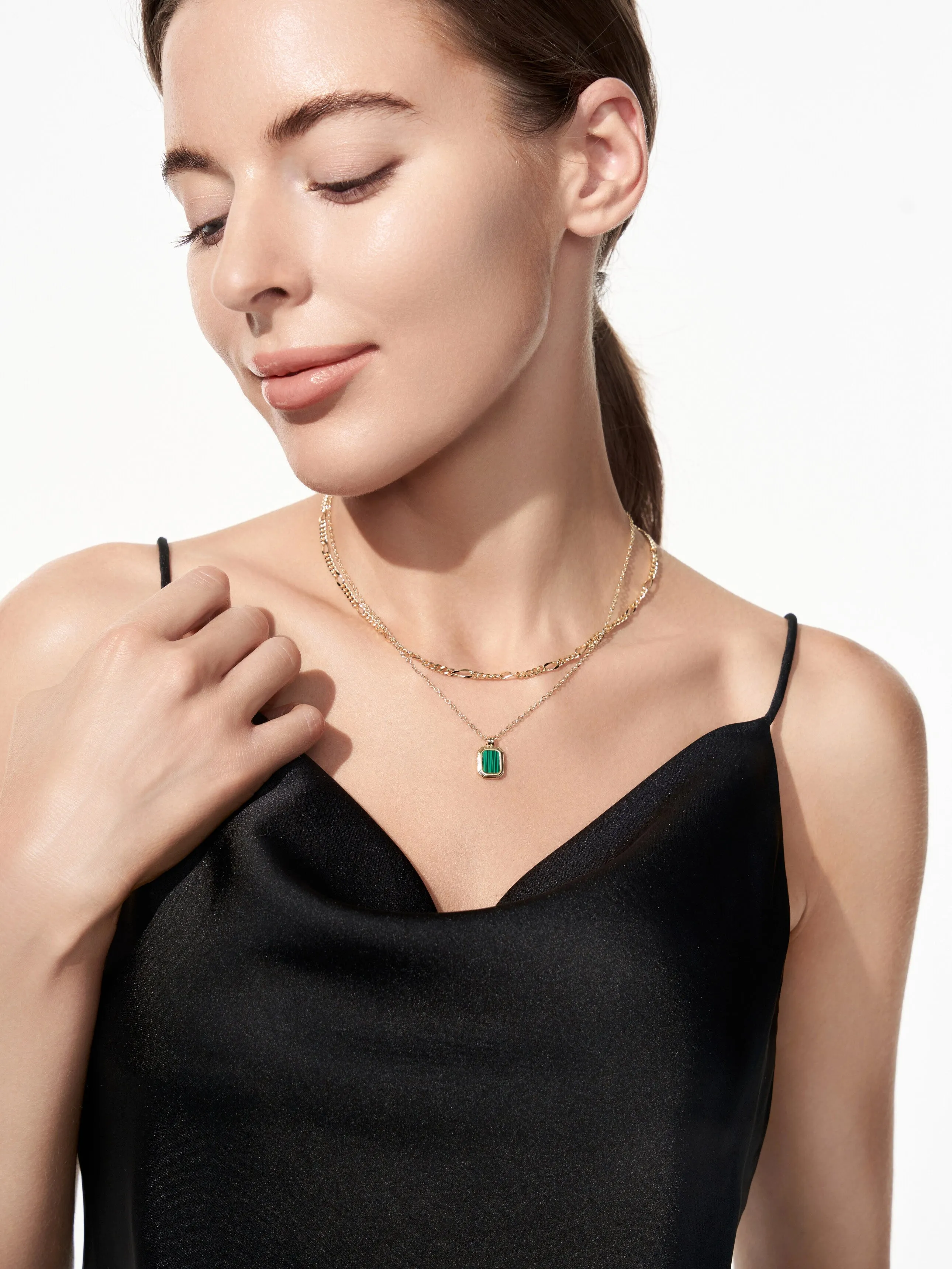 Square Malachite Layered Necklaces