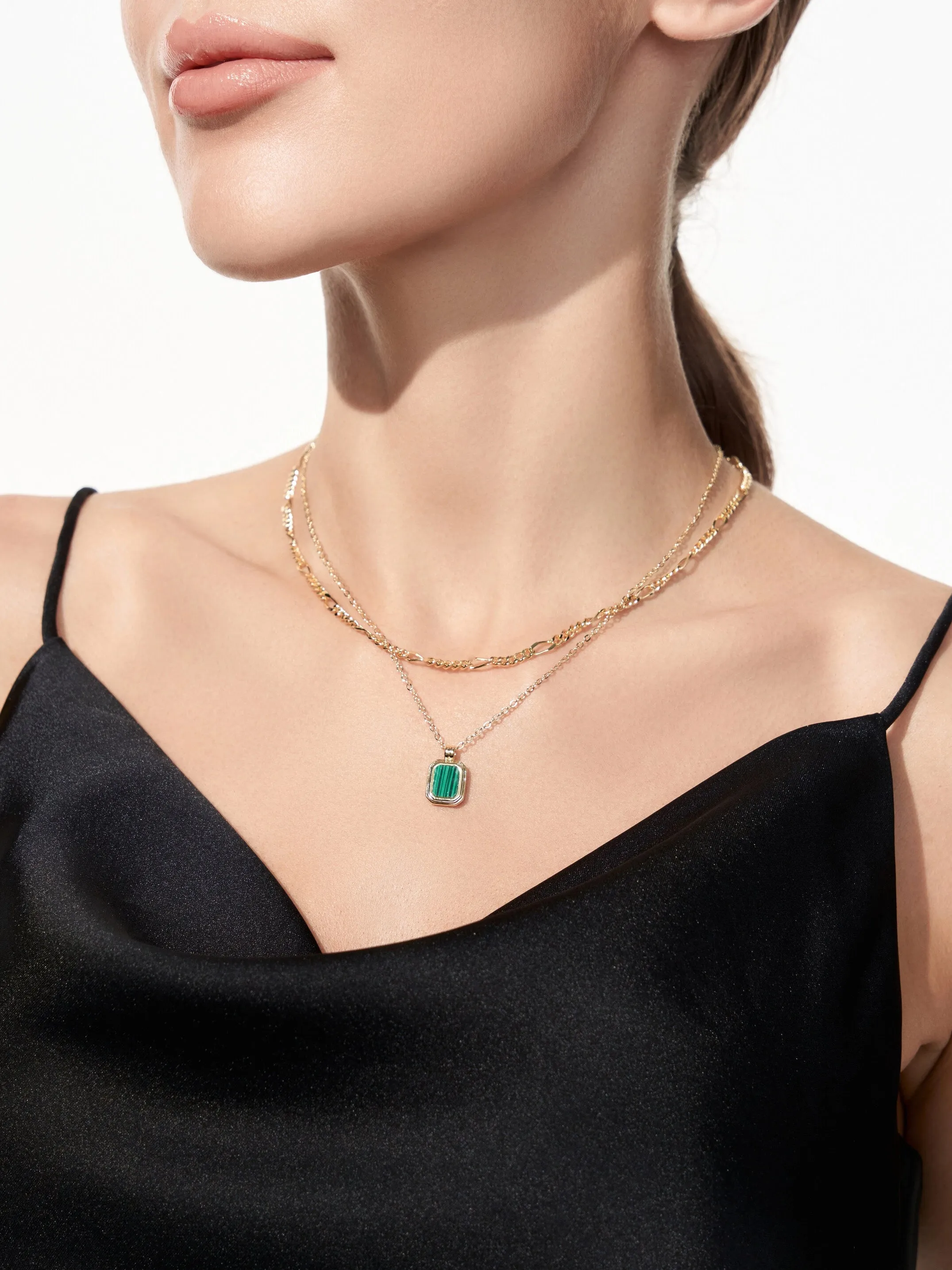 Square Malachite Layered Necklaces