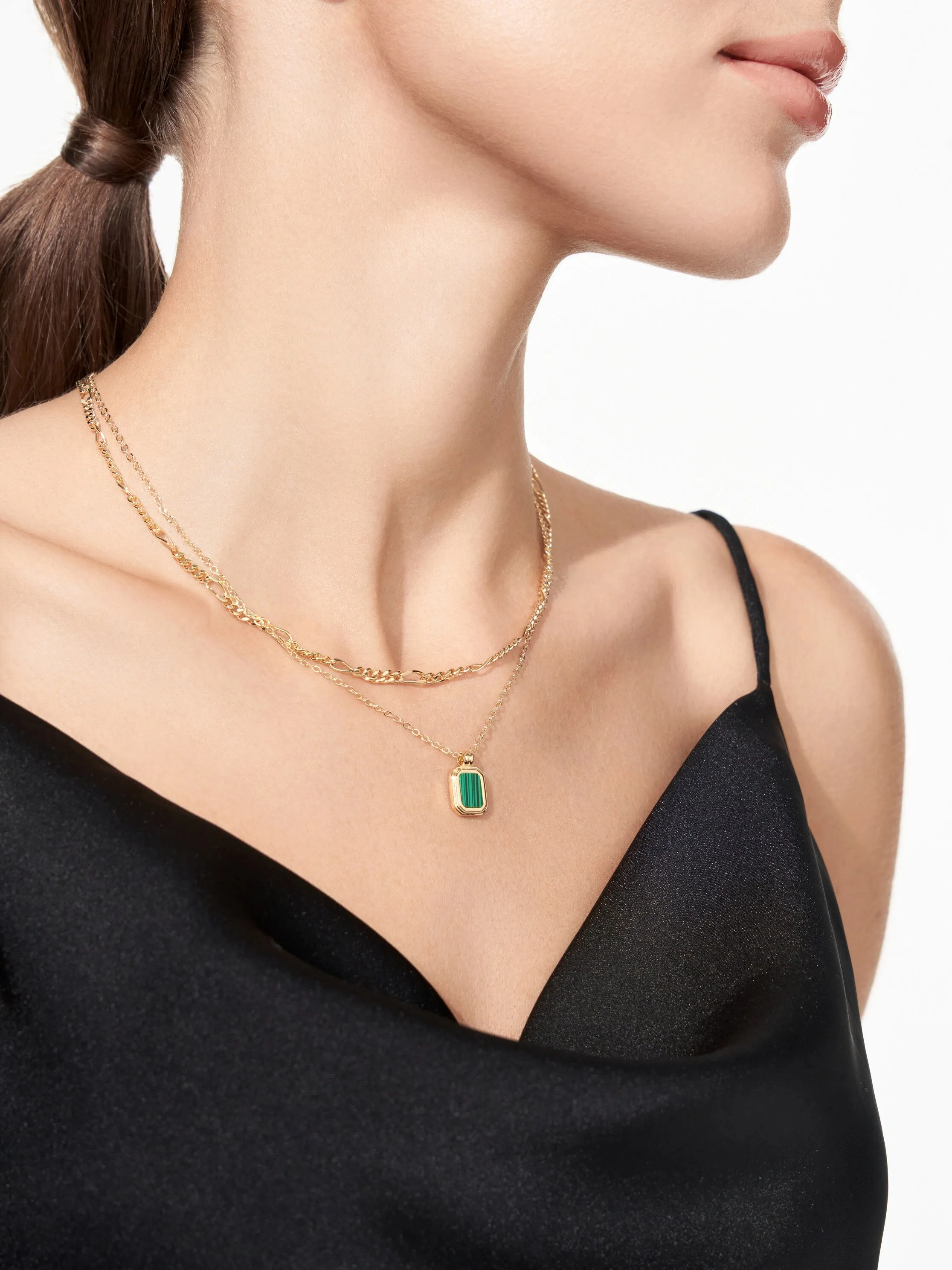 Square Malachite Layered Necklaces