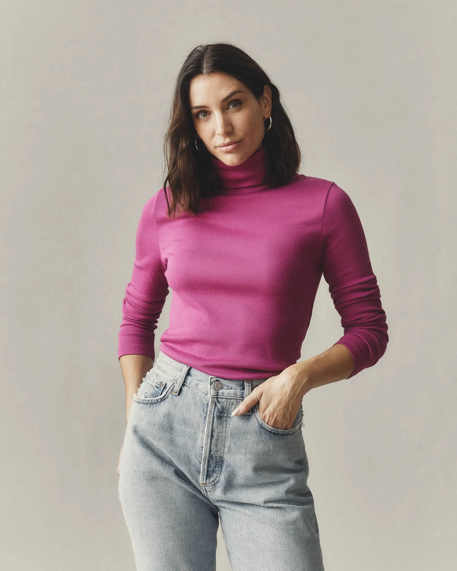 Stretch Rib Turtleneck - Festive Fuchsia