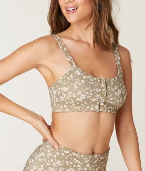 The Snap Scoop Bikini Top - Eco Nylon - Ditsy Floral Olive (Archive)