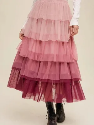 Twirl Through Life Gradient Tiered Mesh Maxi Skirt