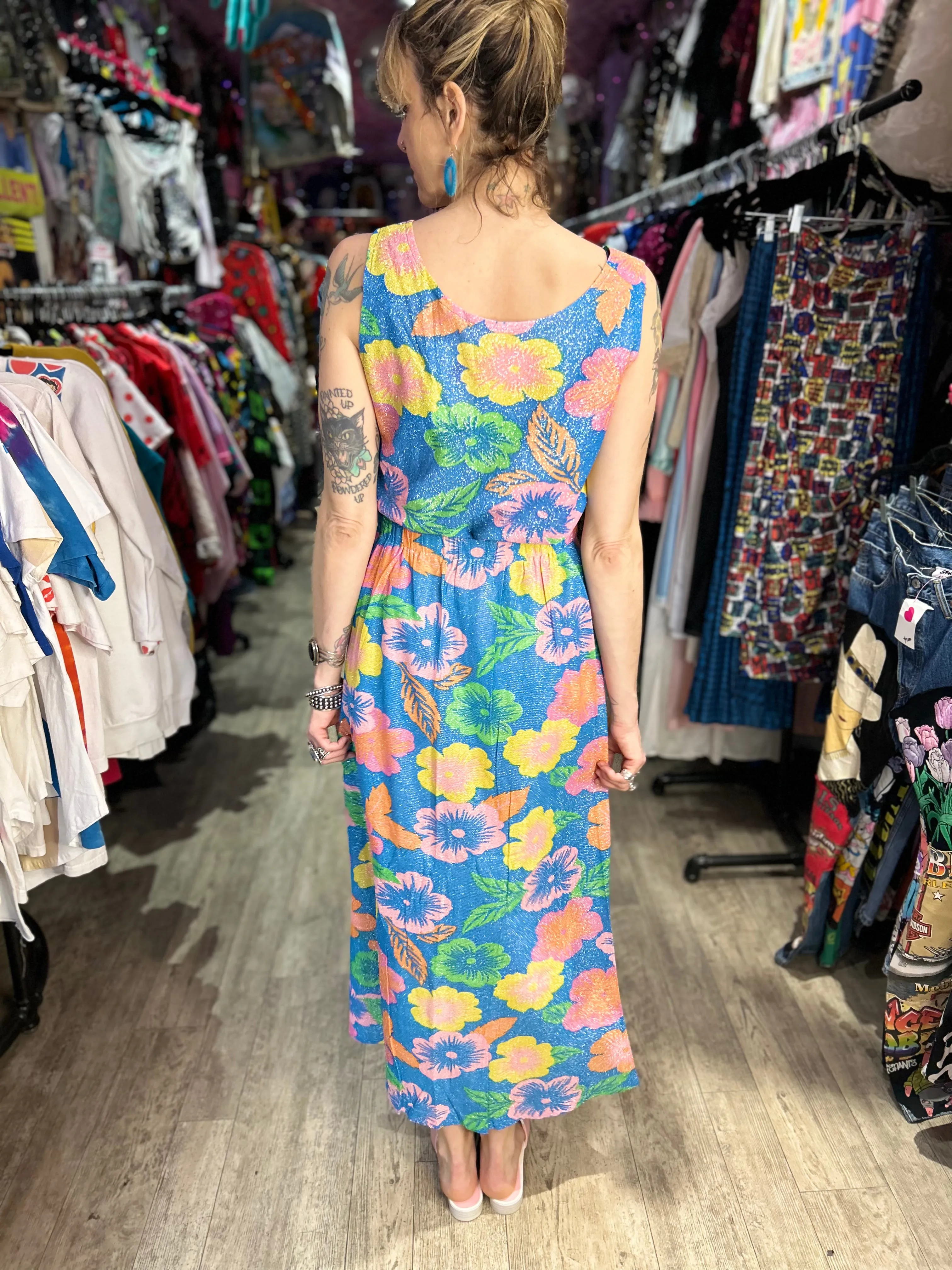 Vintage 70s Pastel Glitter Flower Two Piece Set