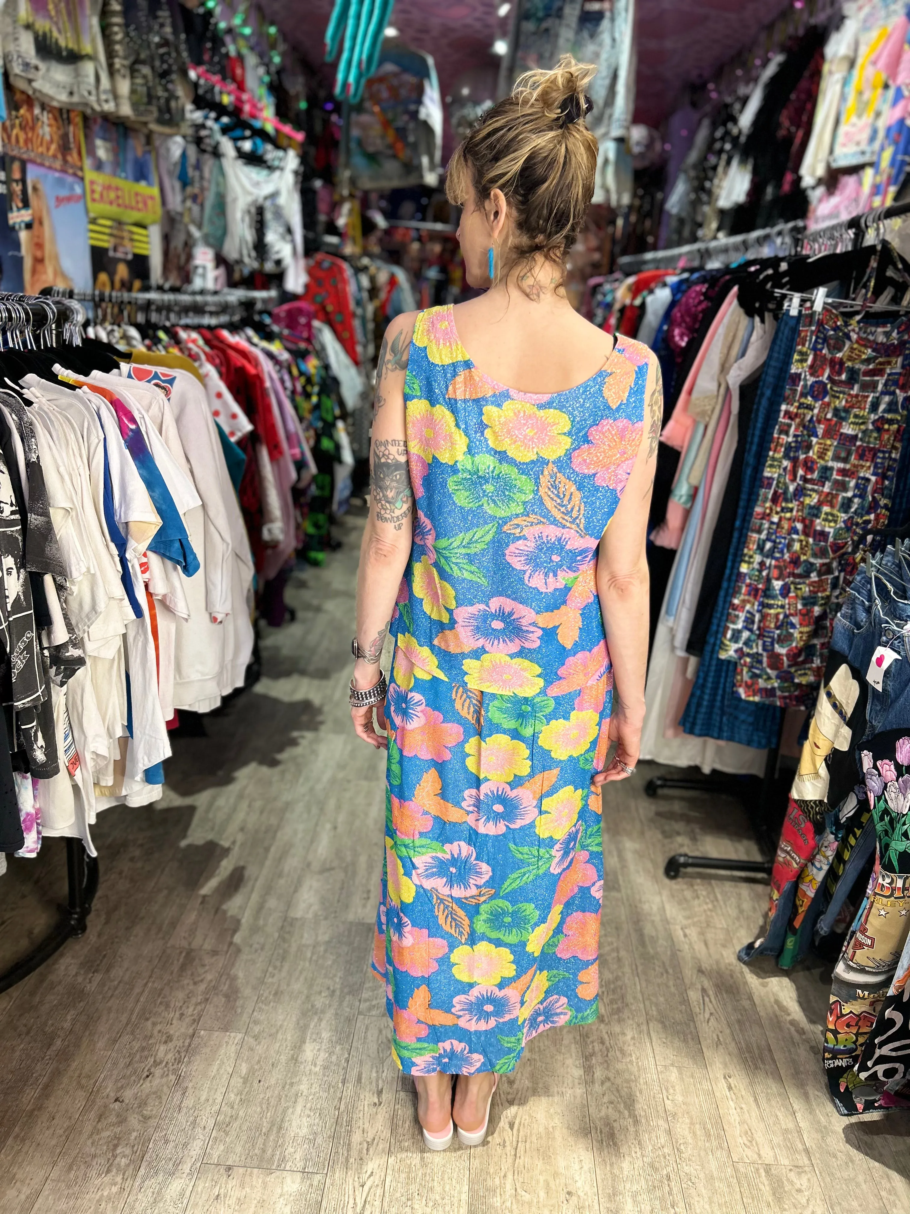 Vintage 70s Pastel Glitter Flower Two Piece Set
