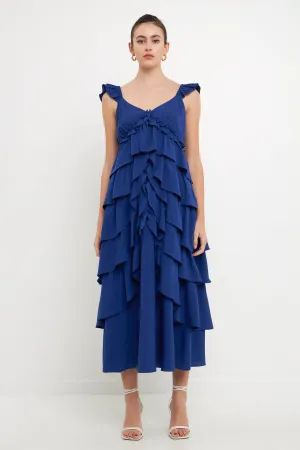 Waterfall Tiered Maxi High Low Dress