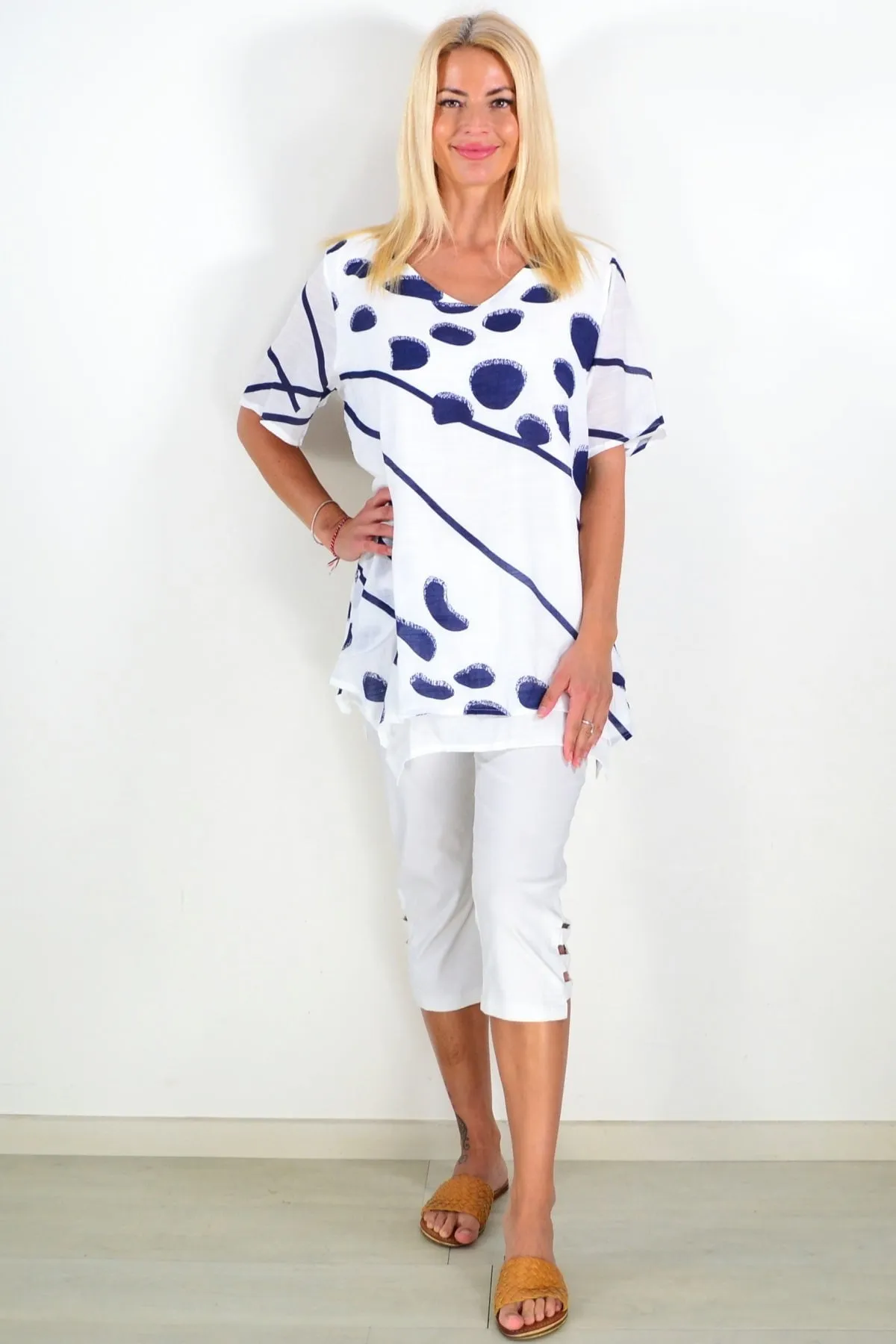 White Blue Dots Tunic Top