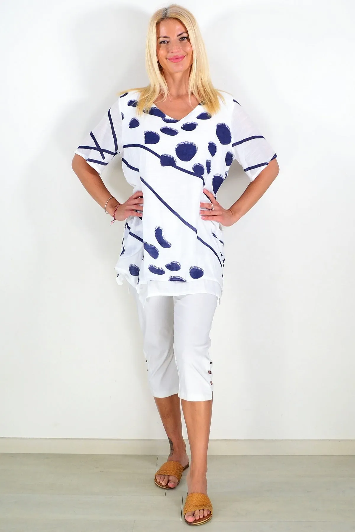 White Blue Dots Tunic Top