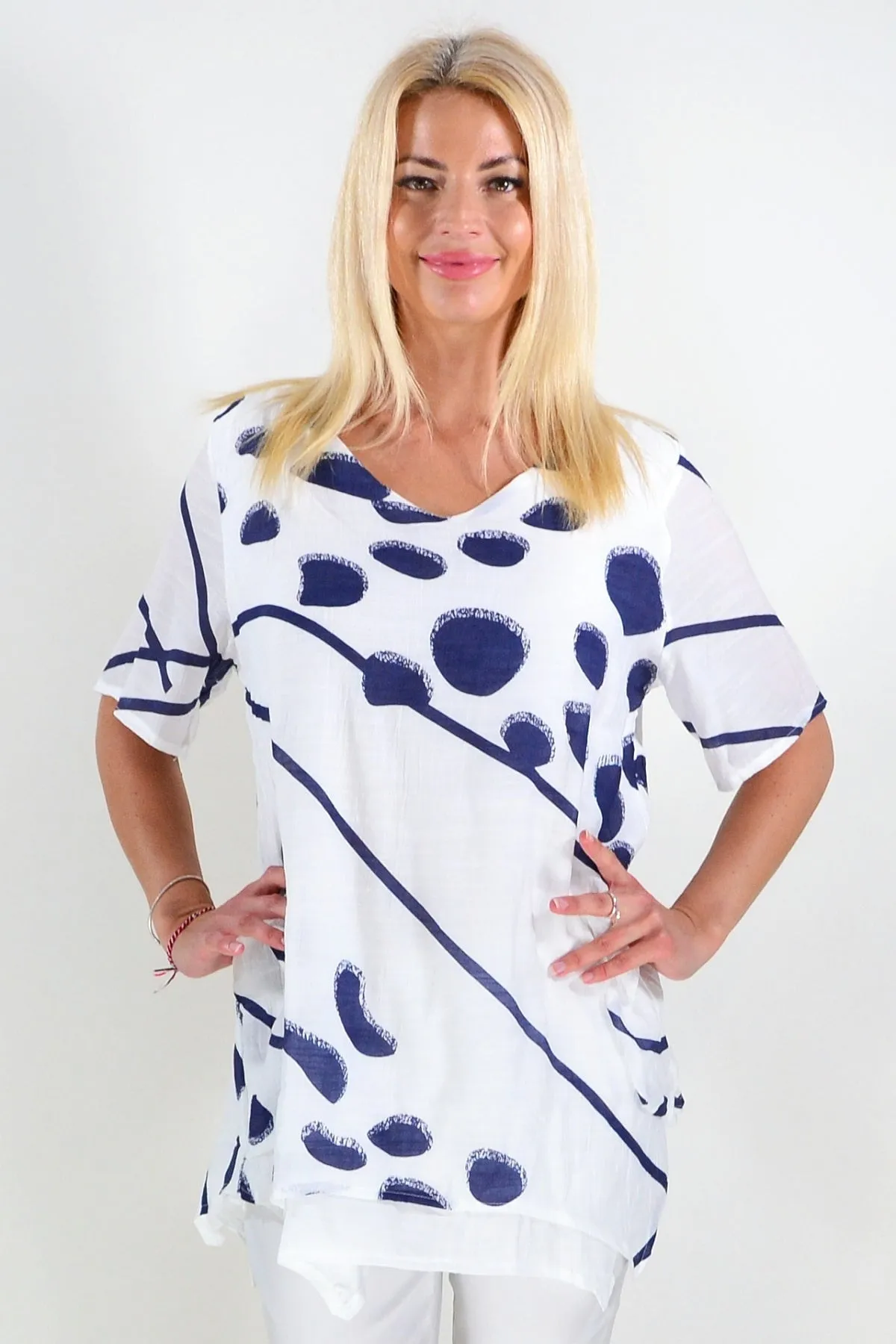 White Blue Dots Tunic Top