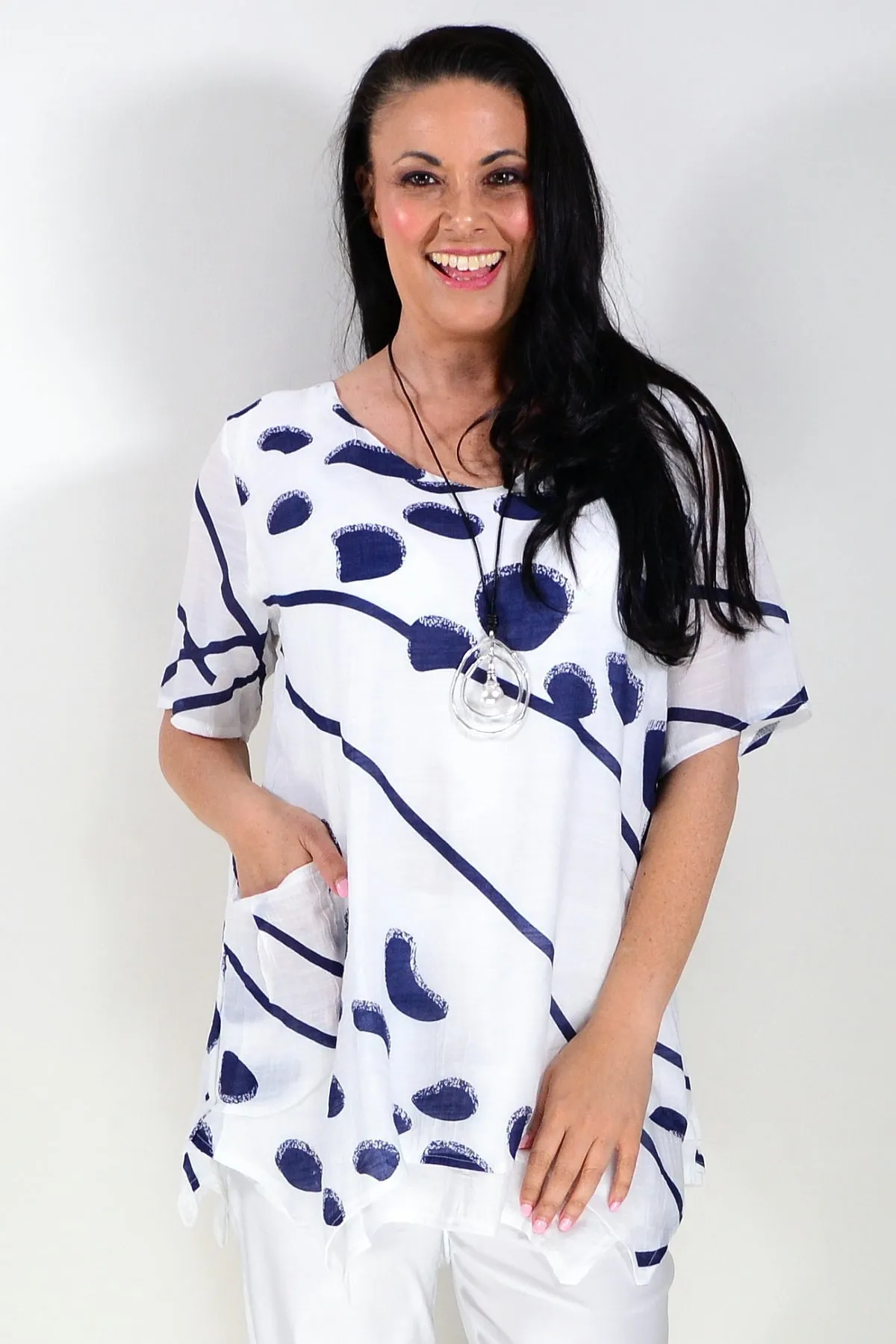White Blue Dots Tunic Top