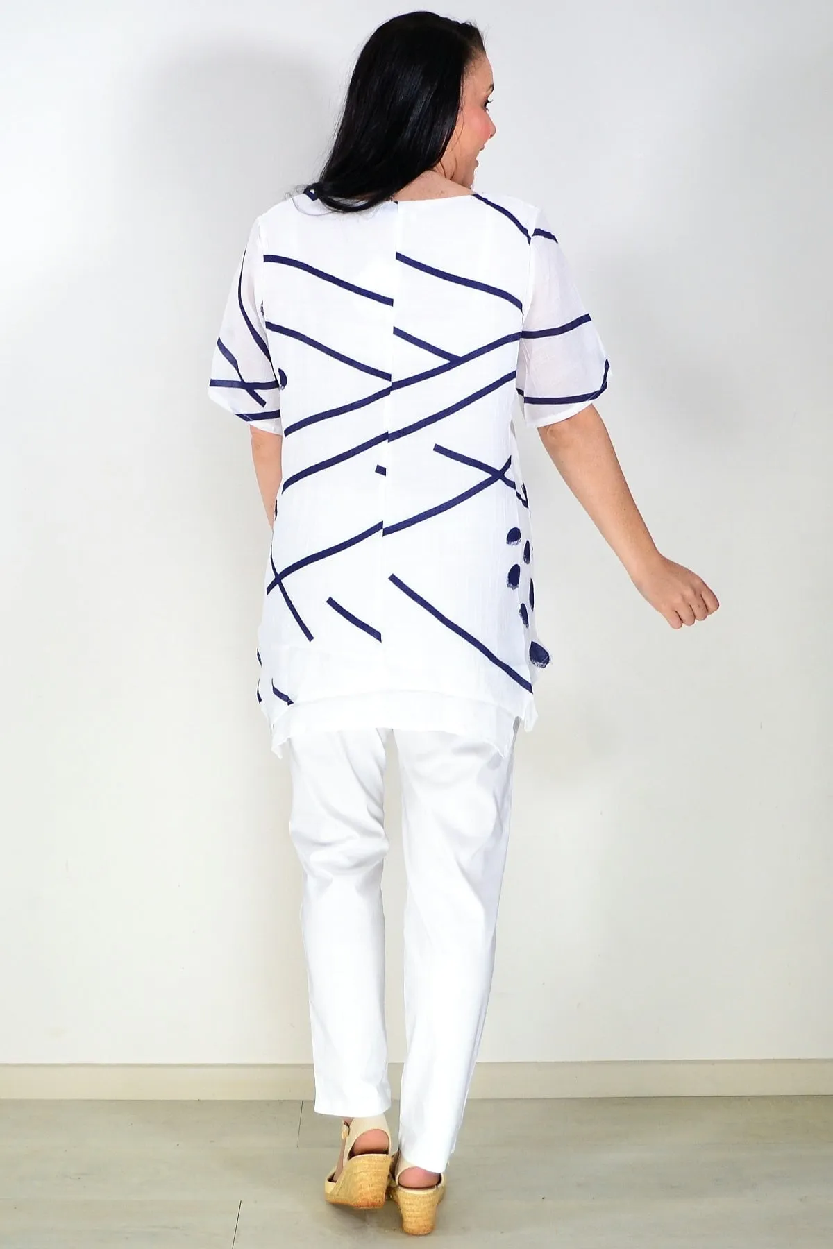 White Blue Dots Tunic Top