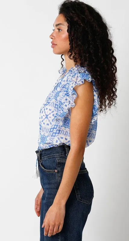 White/Blue Print Top