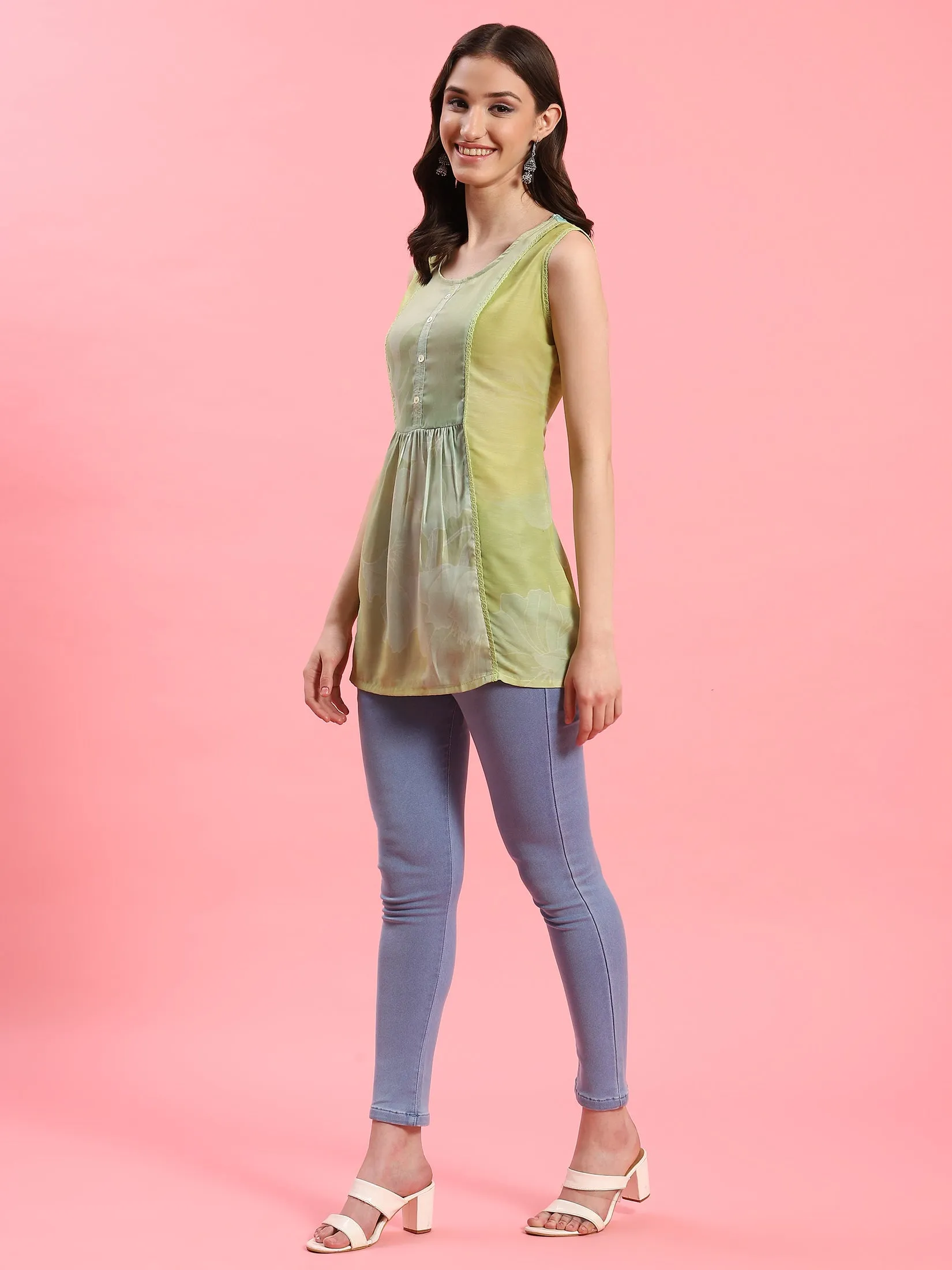 Women Green Abstract Printed Tunic