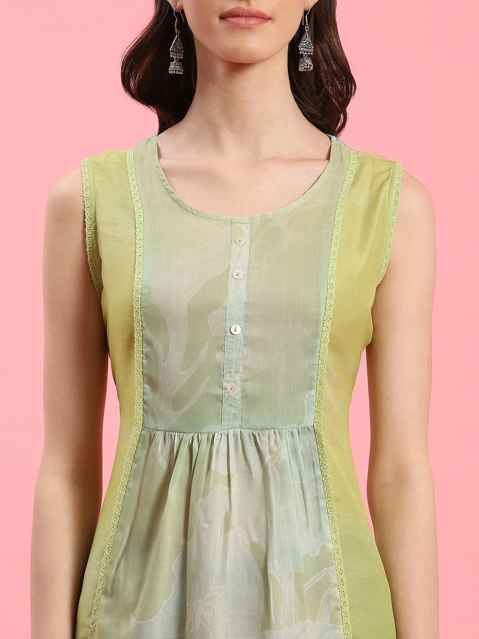 Women Green Abstract Printed Tunic