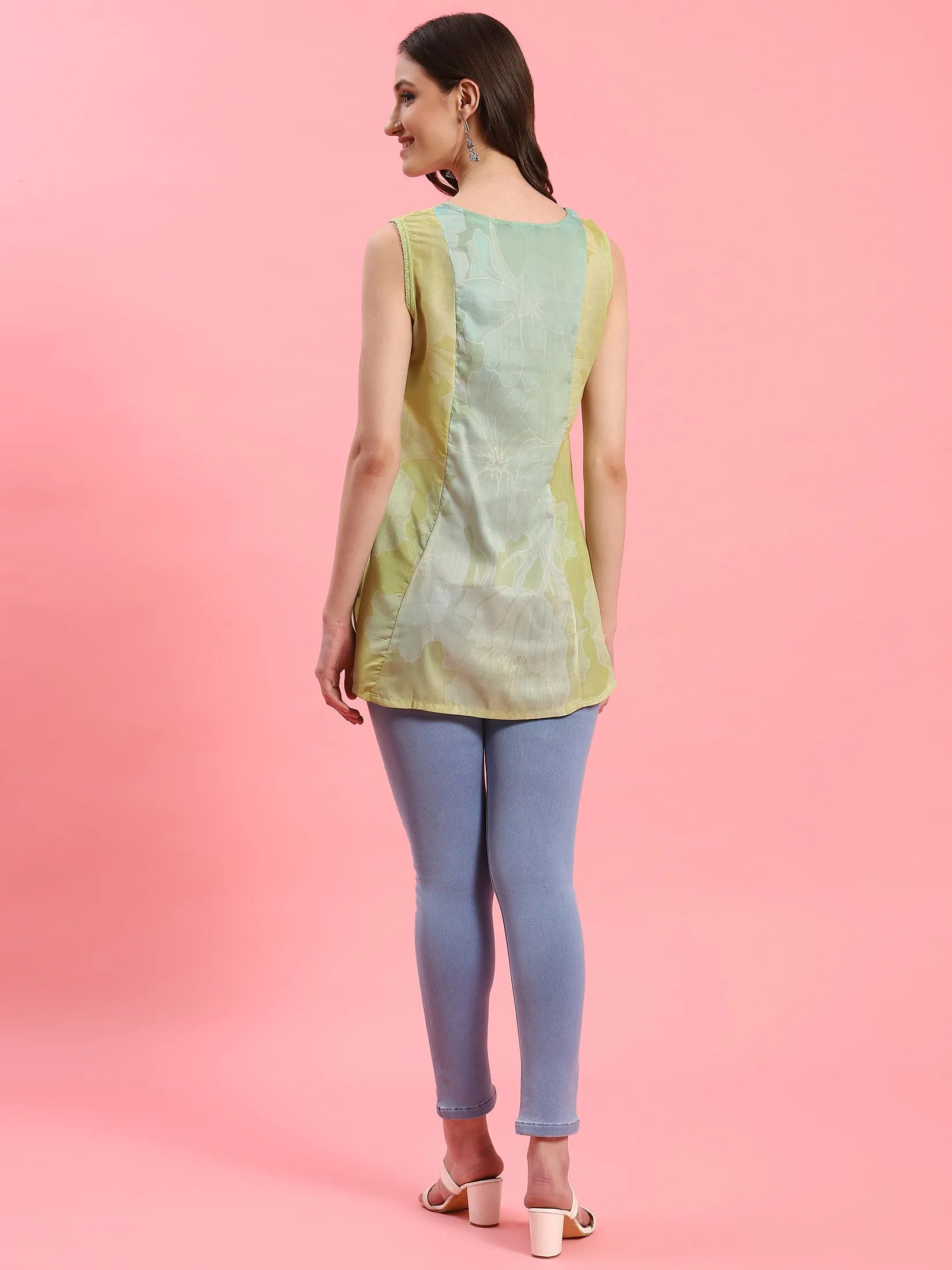 Women Green Abstract Printed Tunic