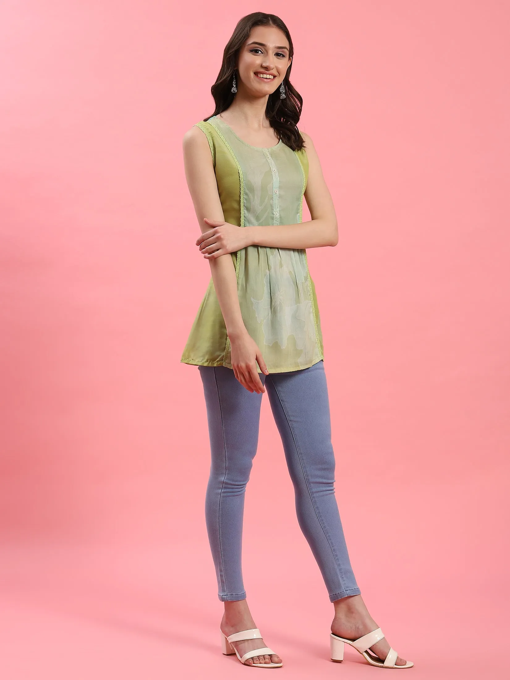 Women Green Abstract Printed Tunic
