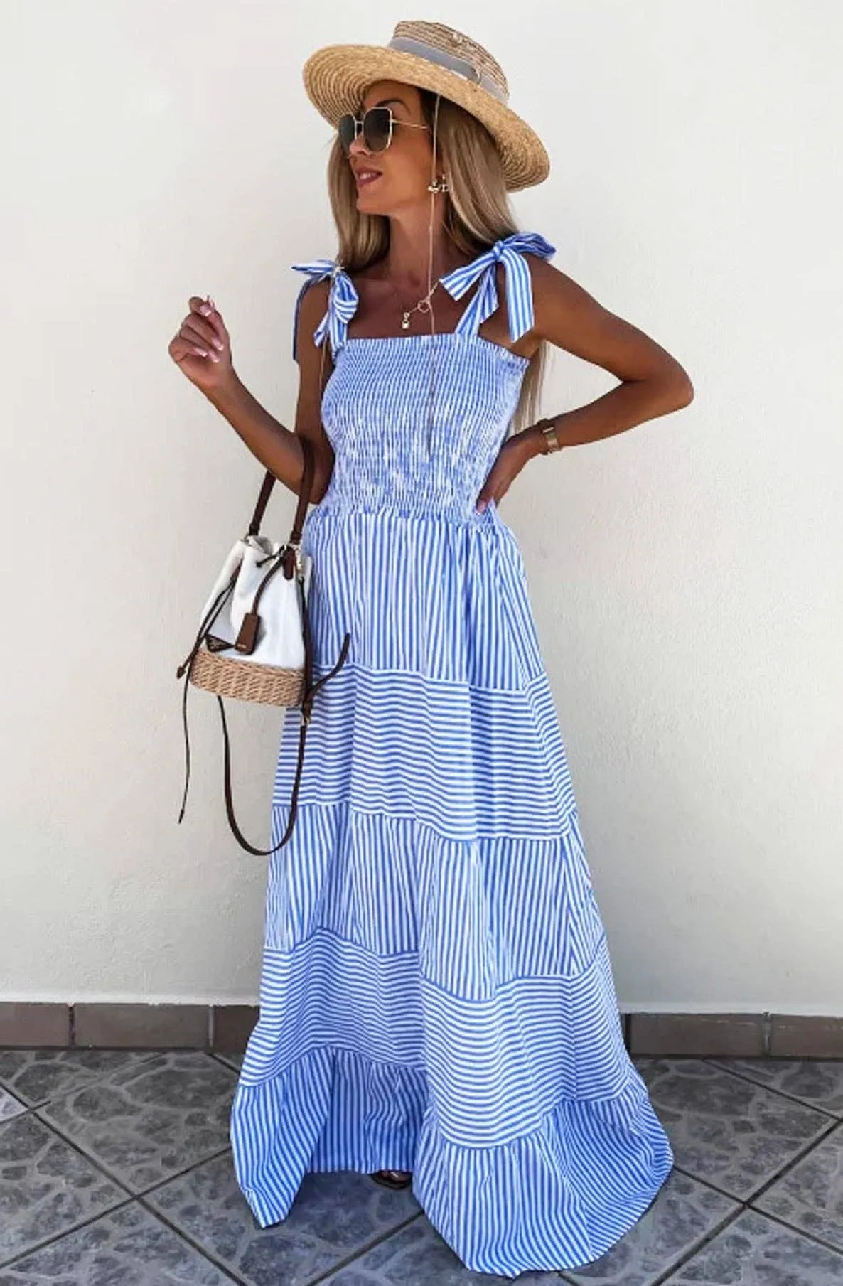 Women's Martine Shirred Striped Maxi Dress
