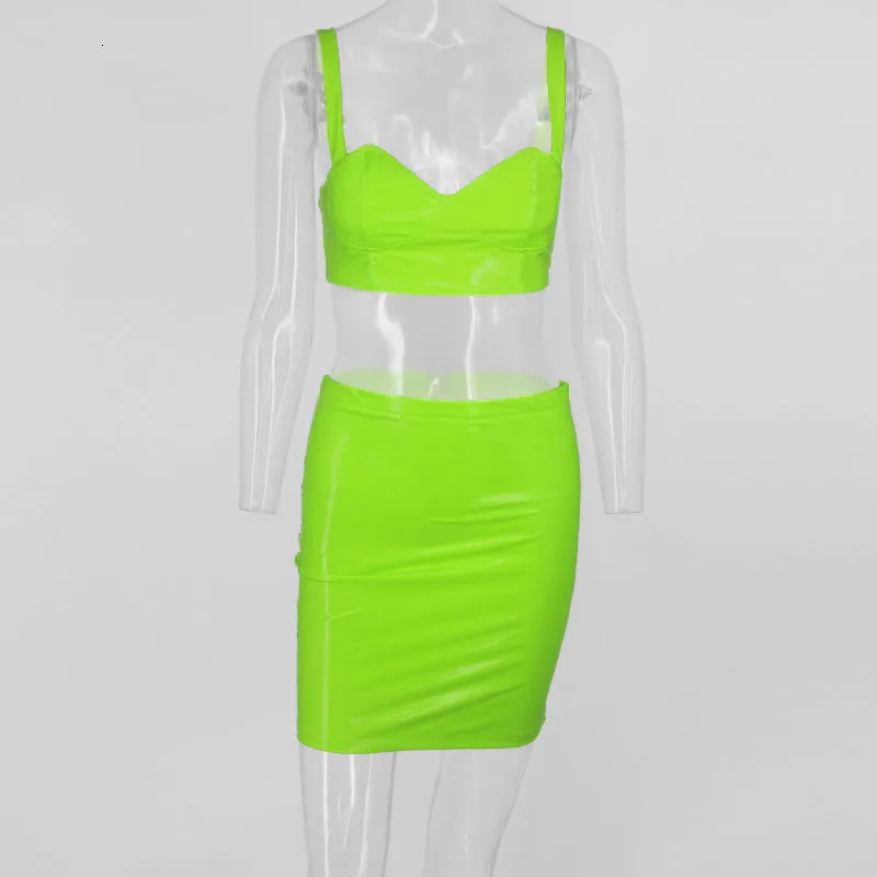 Women's Summer PU Leather Sleeveless Sheath Two-Piece Dress